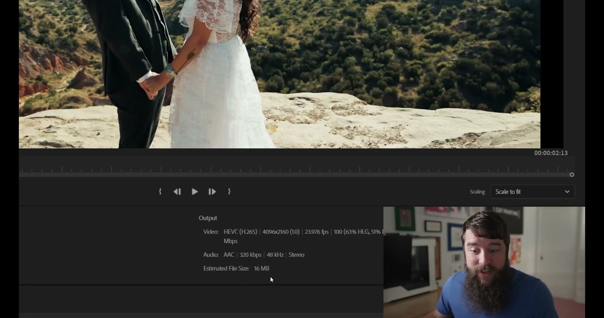 Estimated file size shown in the export preview panel