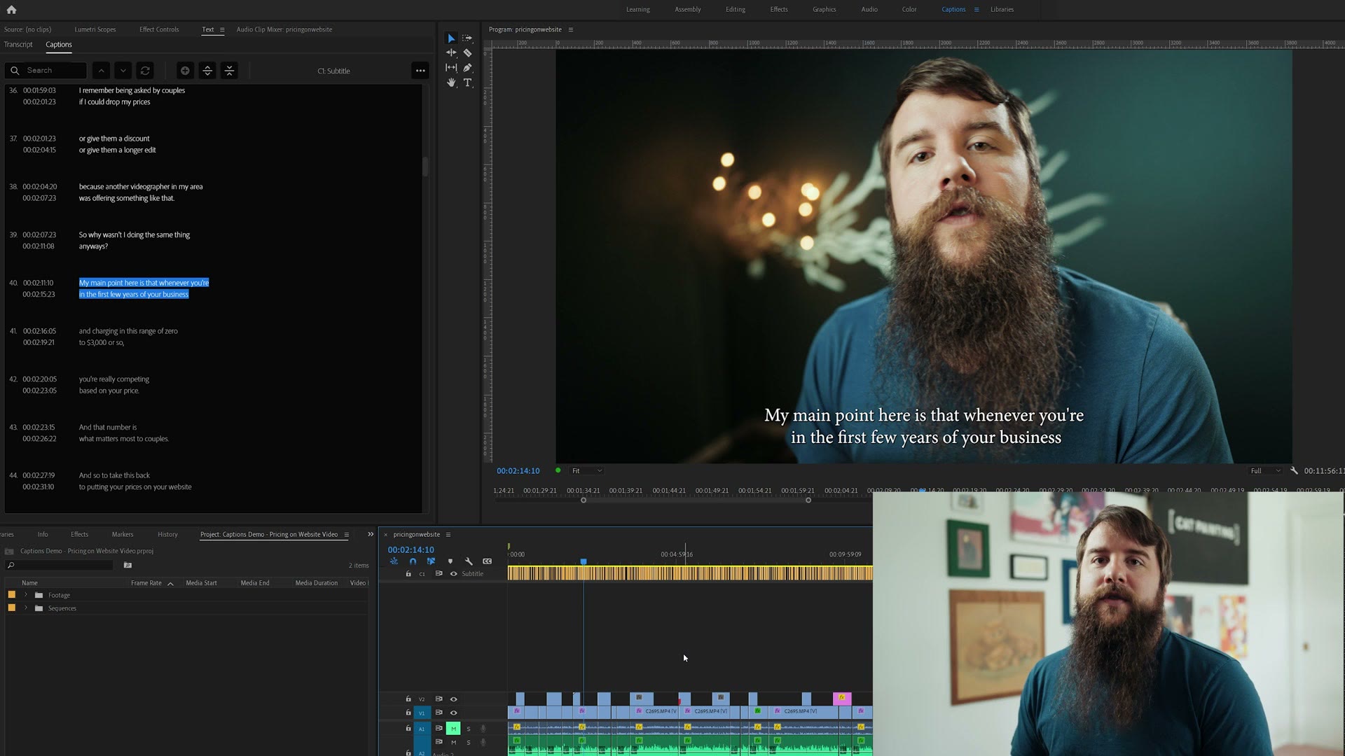 Export Media dialog with the Captions tab open