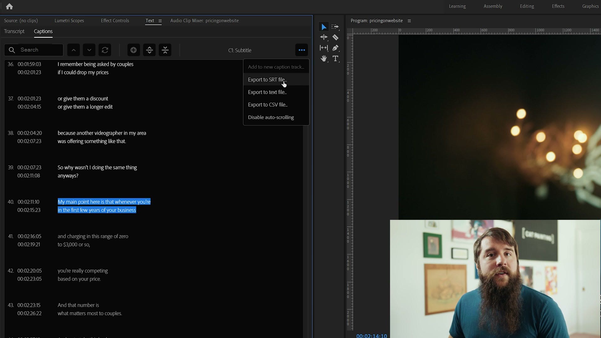 Export to SRT File menu option