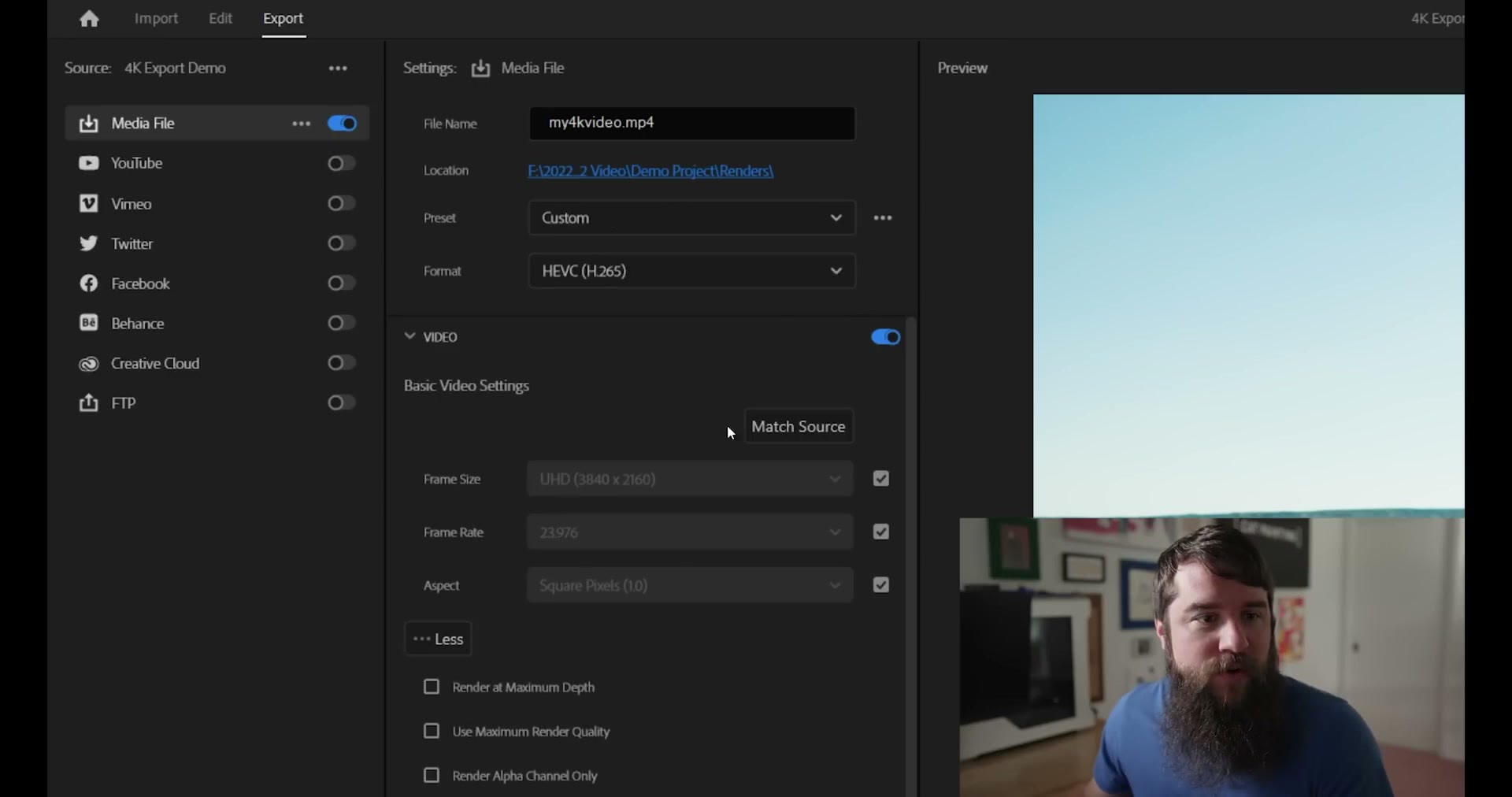 Format set to HEVC H.265