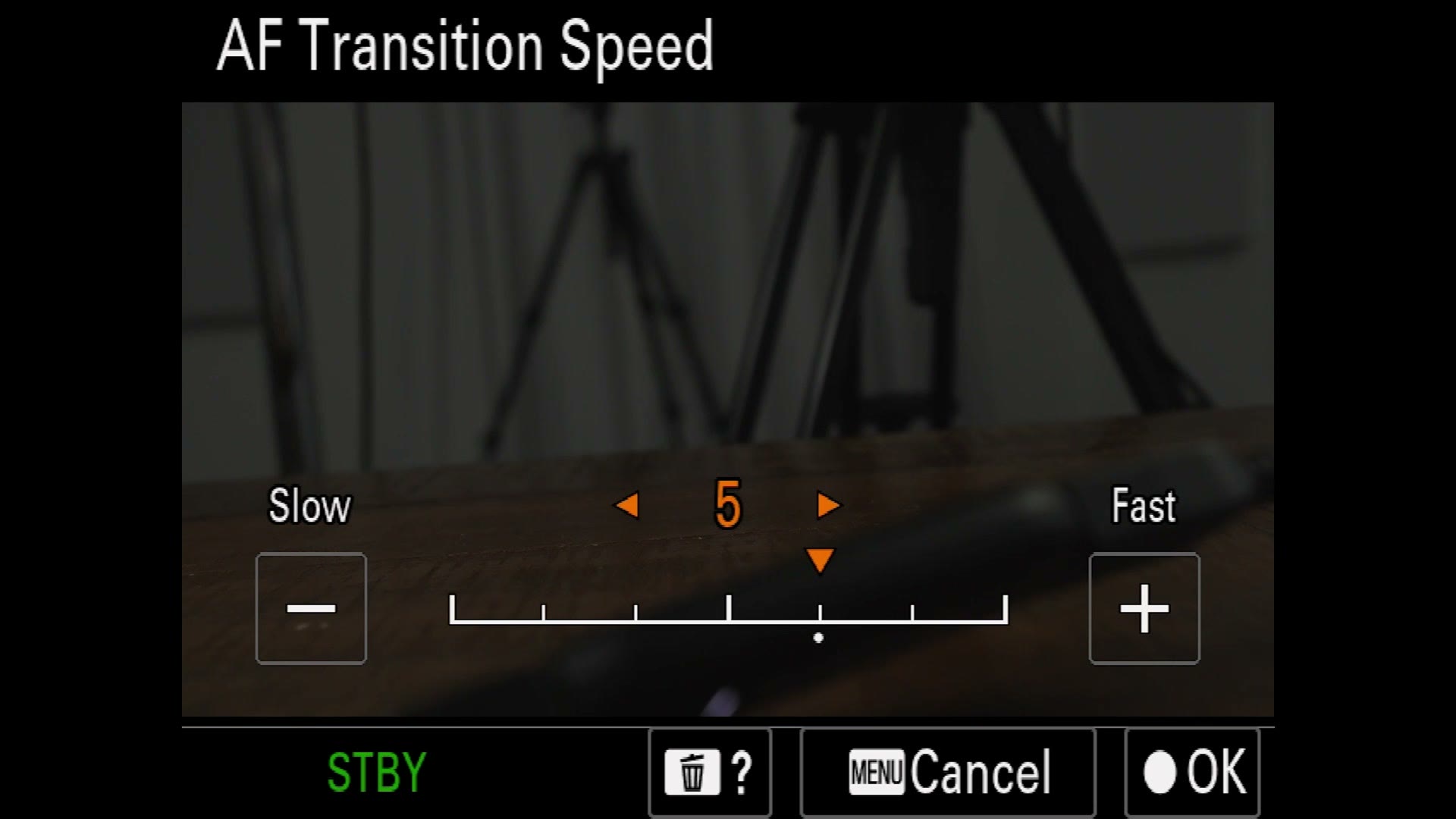 The FX30 AF Transition Speed slider set to 5