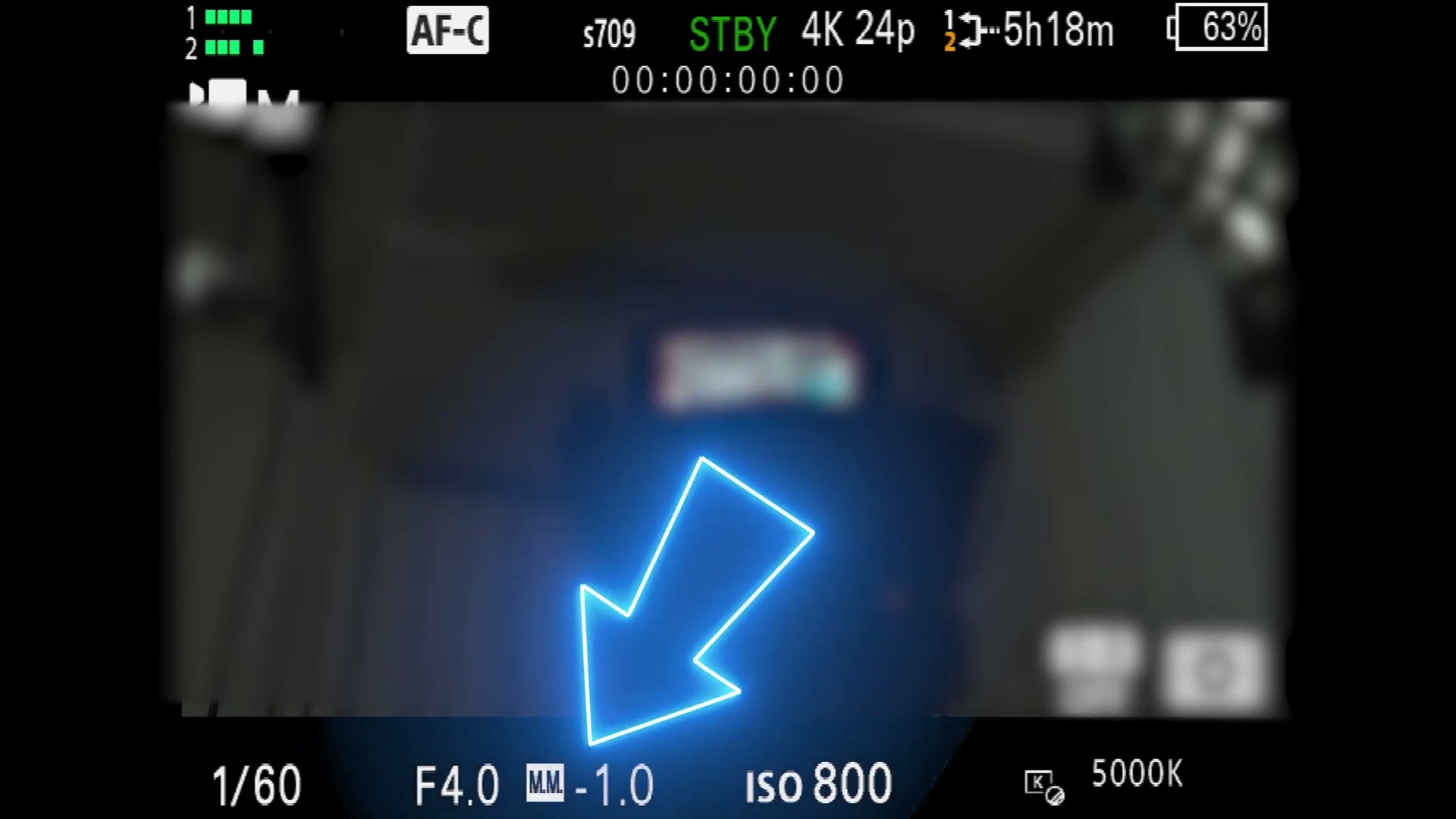 Sony FX30 display showing the metering readout next to the shutter speed, aperture and ISO