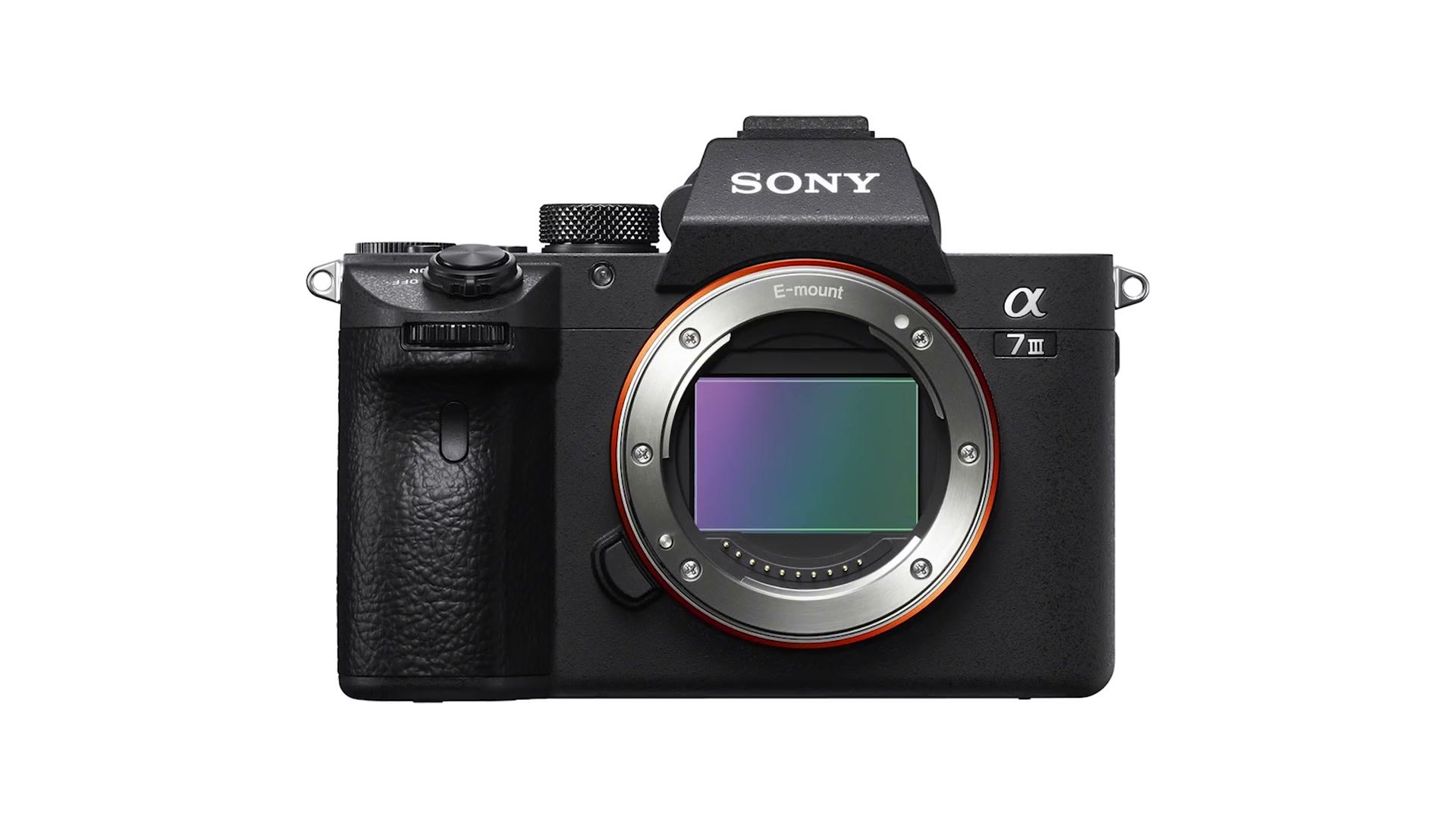 Sony a7 III camera body render with no lens attached, showing the full frame sensor
