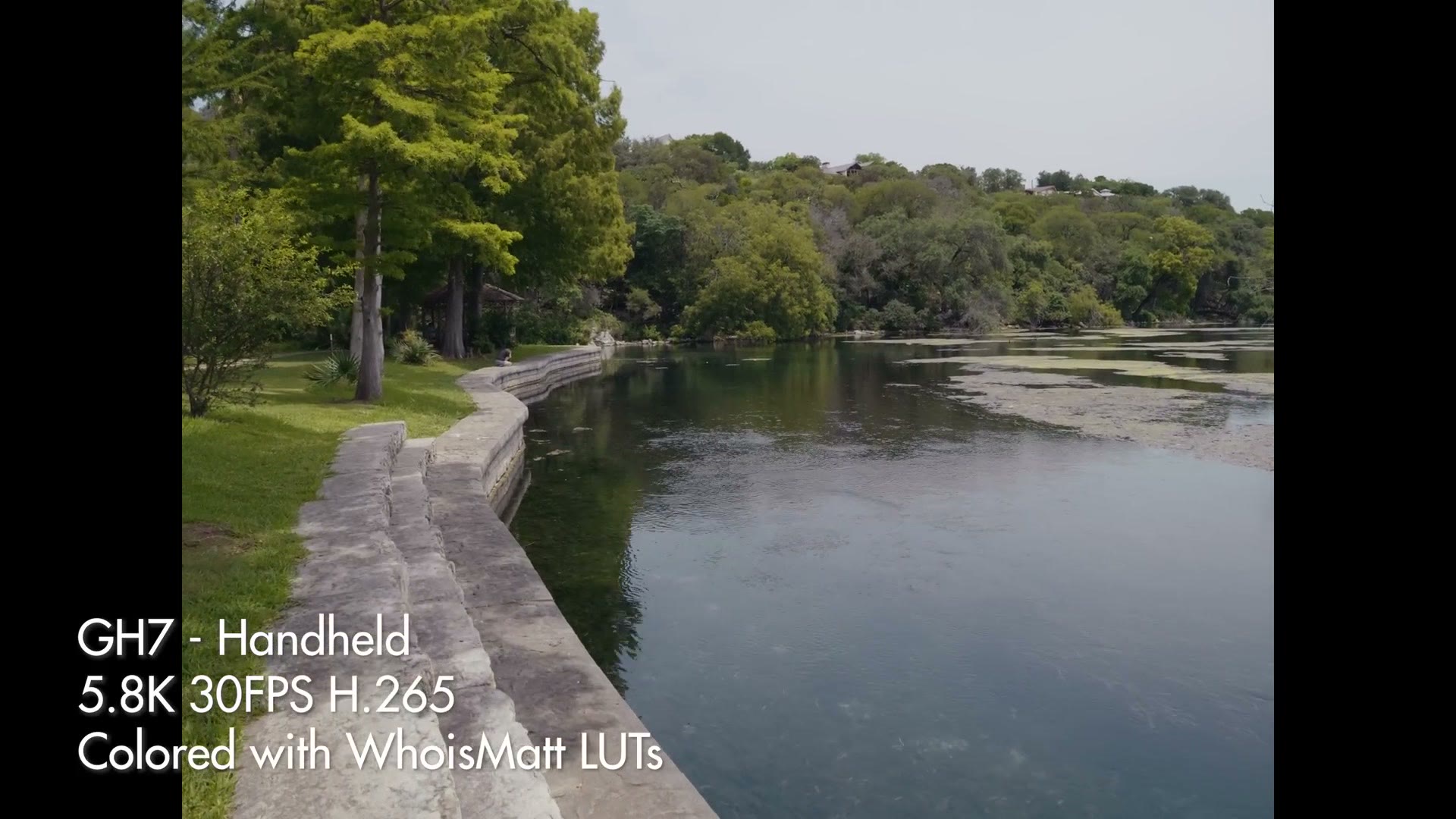 Handheld walking shot along a lake filmed on the Panasonic GH7