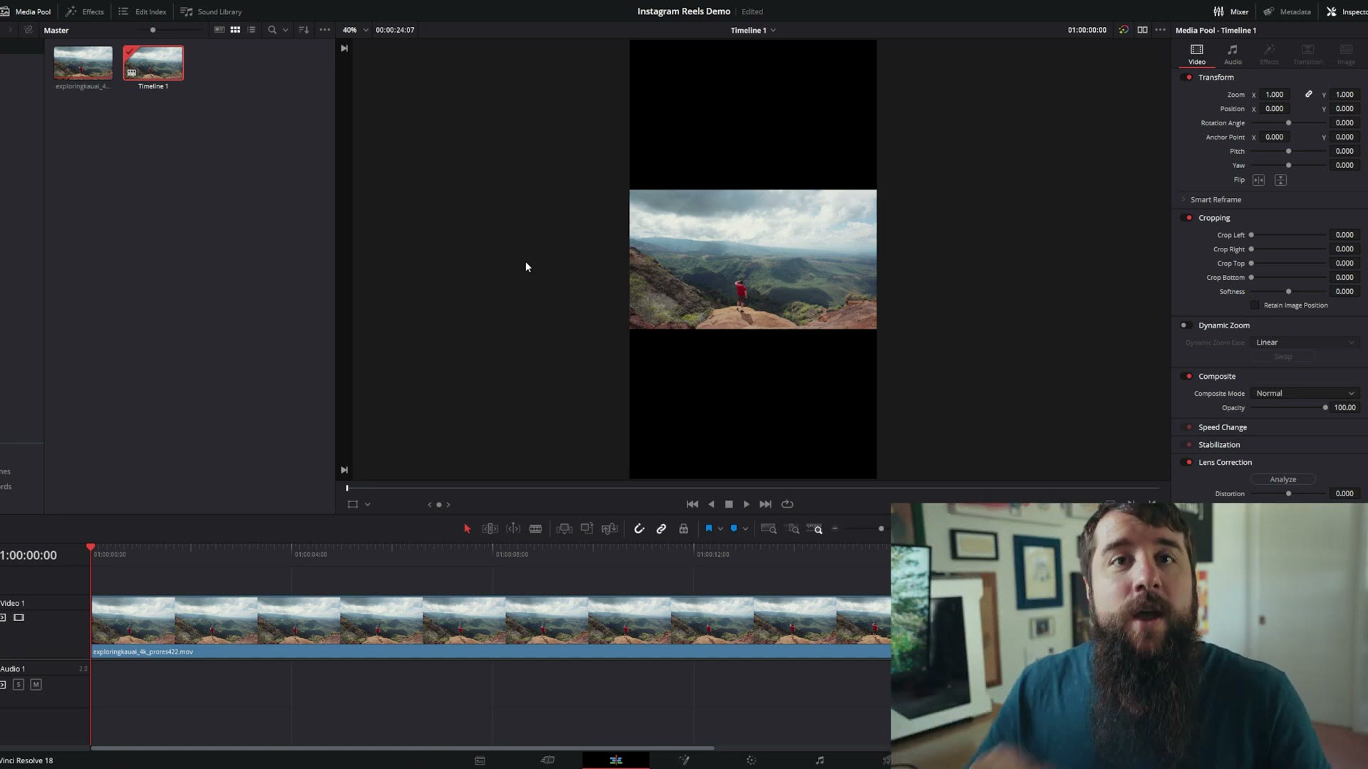 Horizontal clip dropped onto a vertical timeline showing large black bars above and below the image