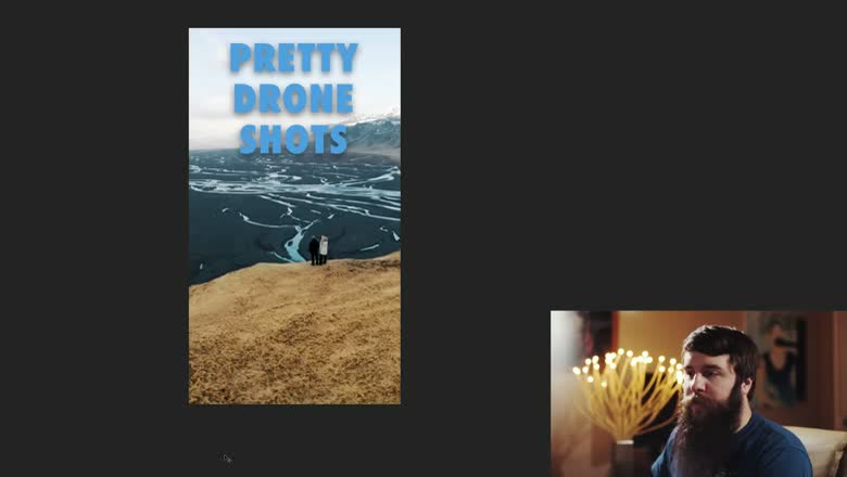 A vertical IGTV cover photo reading Pretty Drone Shots over an aerial of a braided river valley