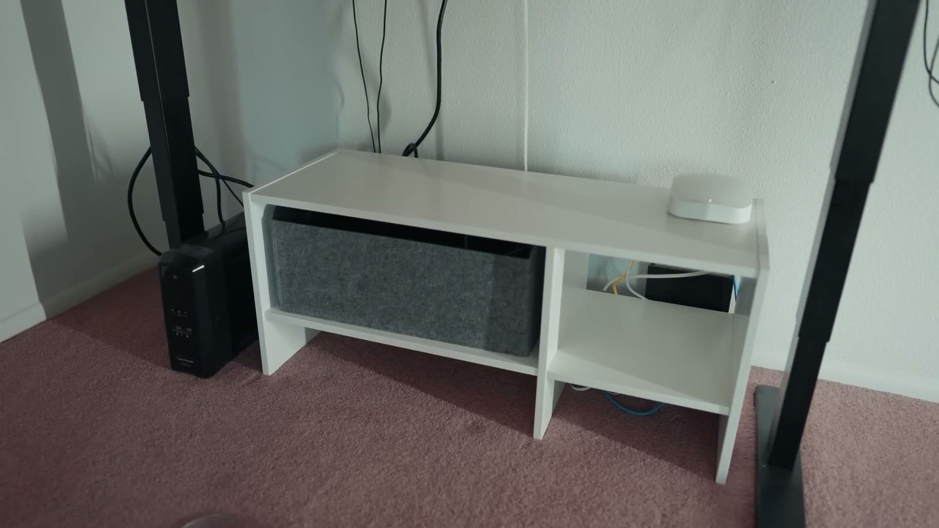 IKEA TV stand repurposed as a cable management box