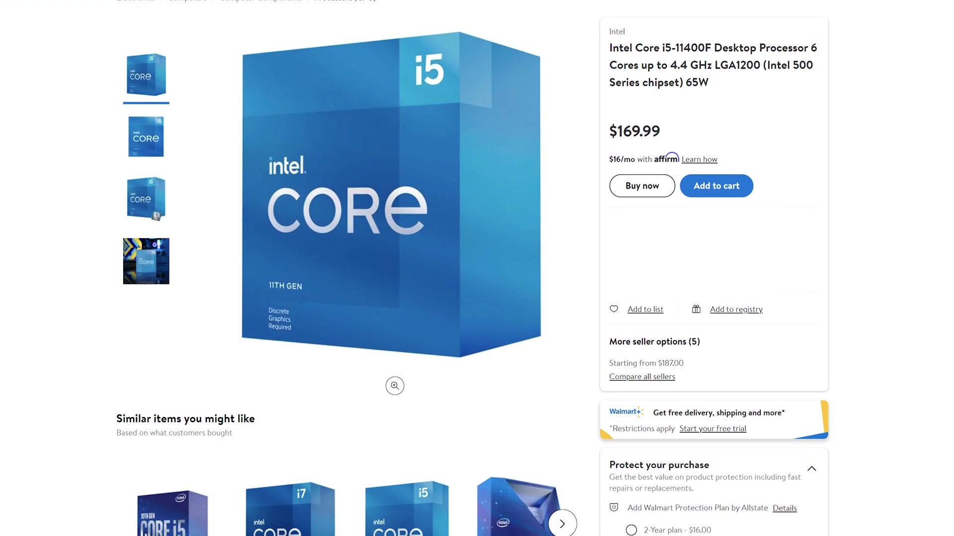 Intel Core i5-11400F processor listing