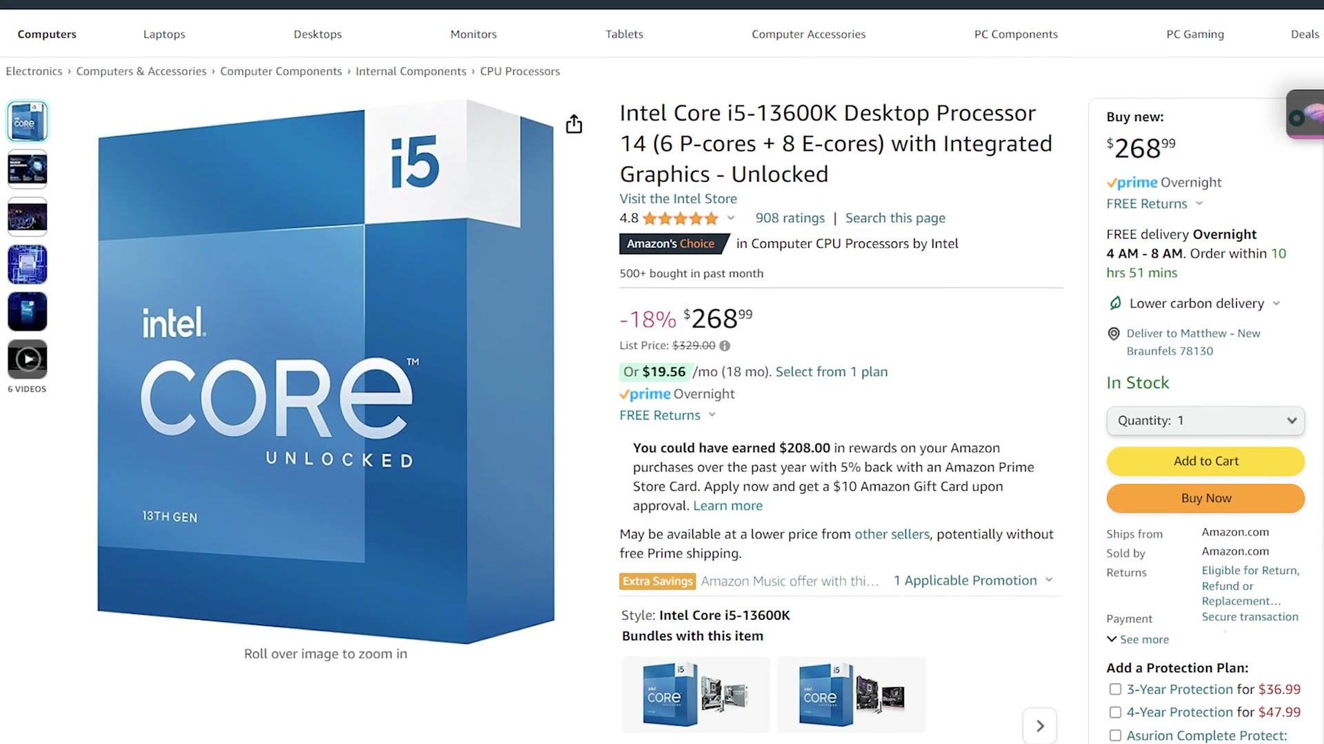 Intel Core i5-13600K processor listing