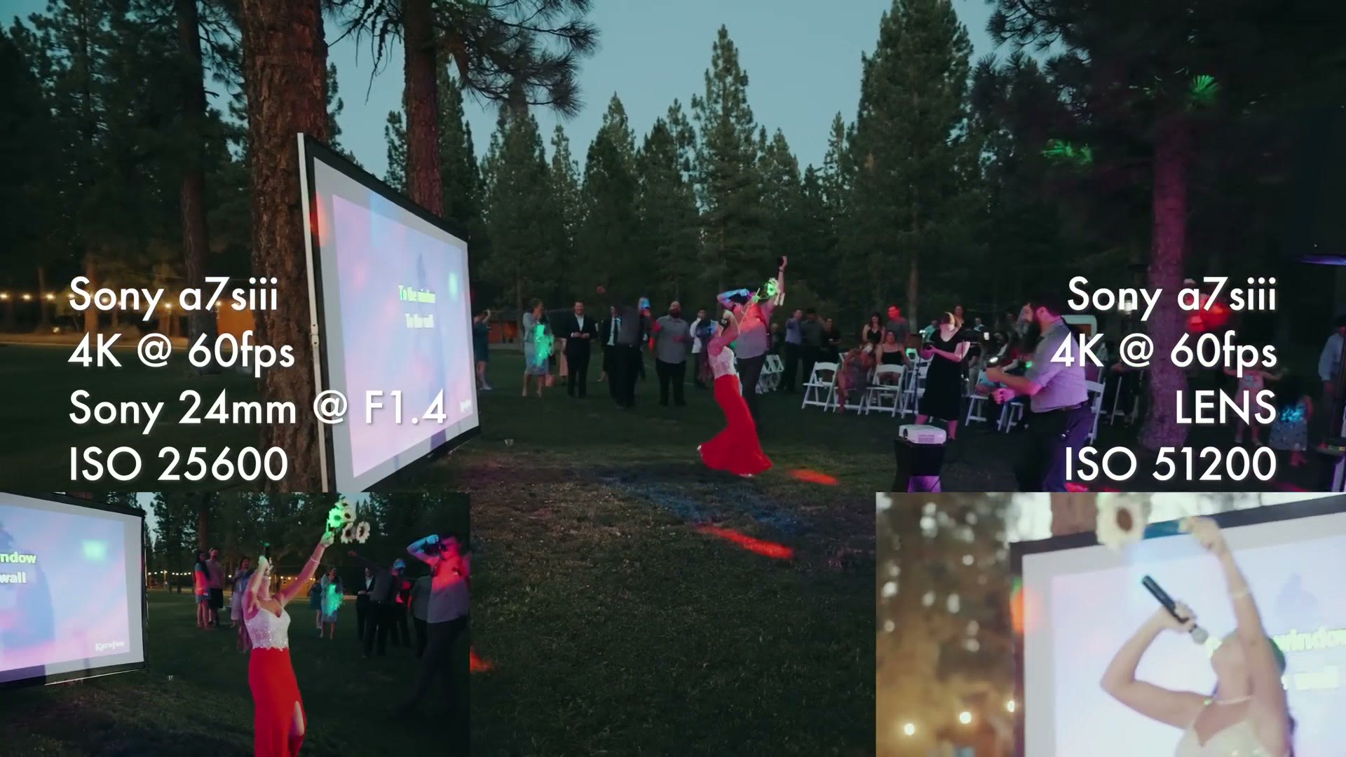 Karaoke and dancing at the rehearsal dinner filmed at ISO 51200