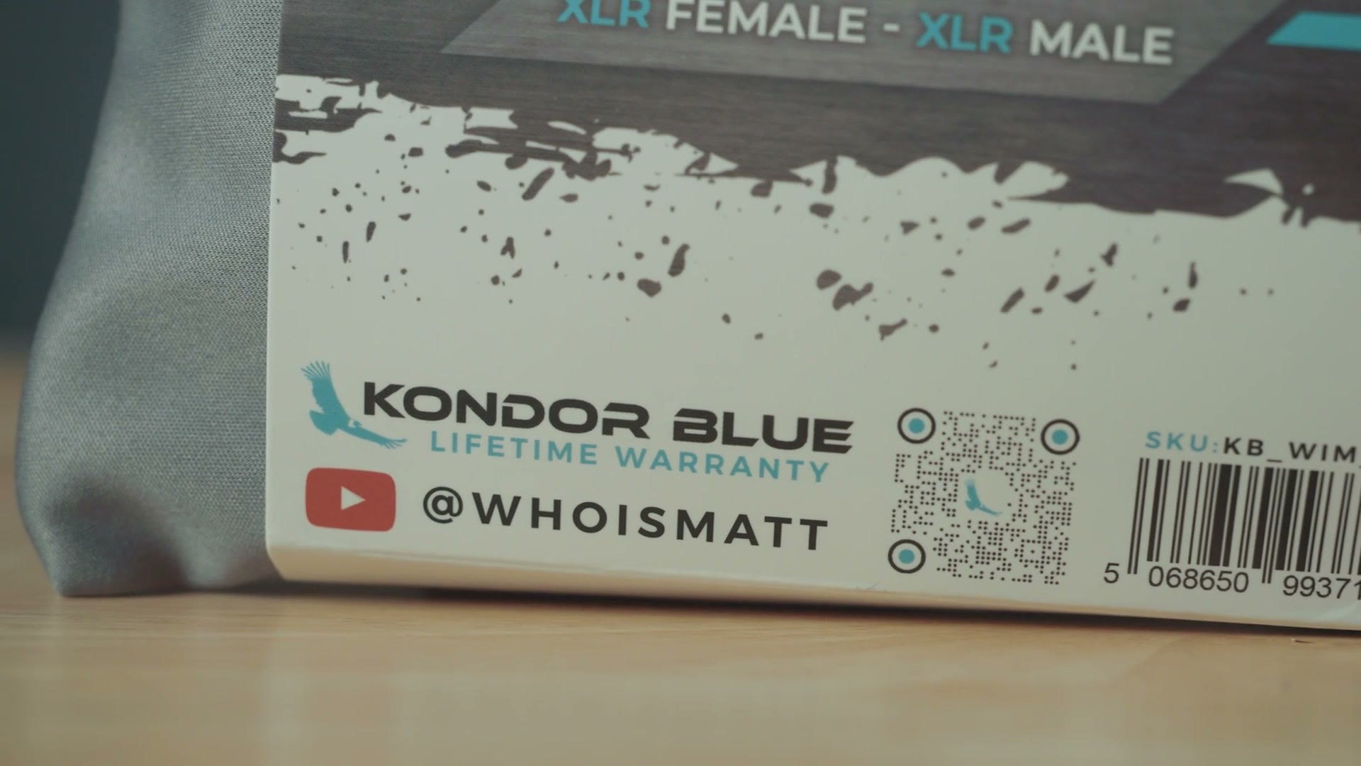 Kondor Blue packaging for the XLR female to XLR male cable