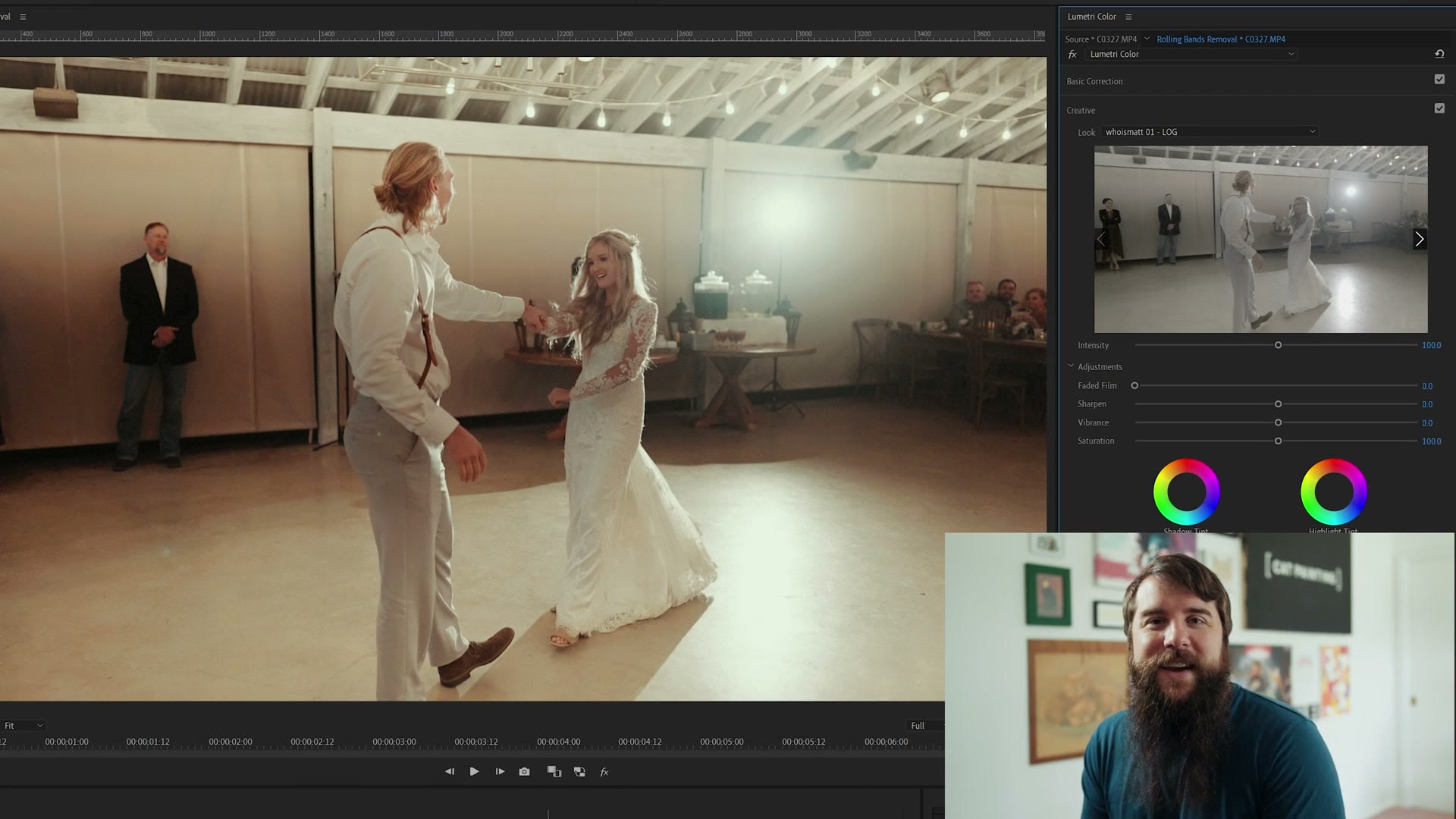 Lumetri Creative tab with a LUT applied