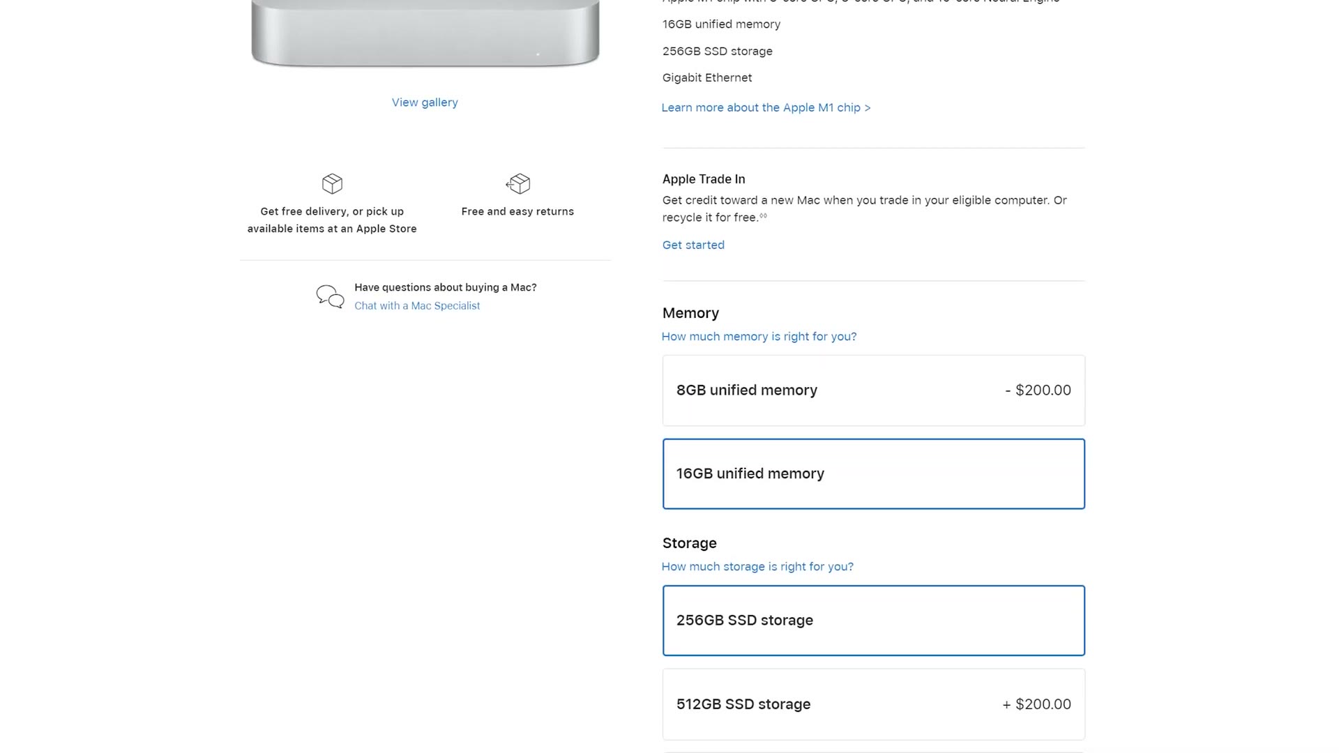 Apple M1 Mac mini configurator