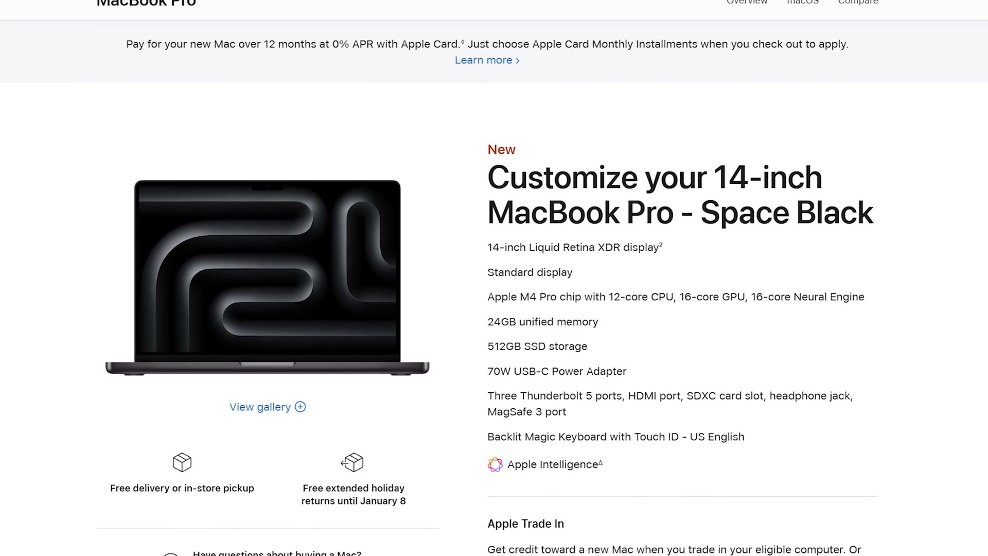 Apple configurator page for the 14-inch MacBook Pro with the M4 Pro chip