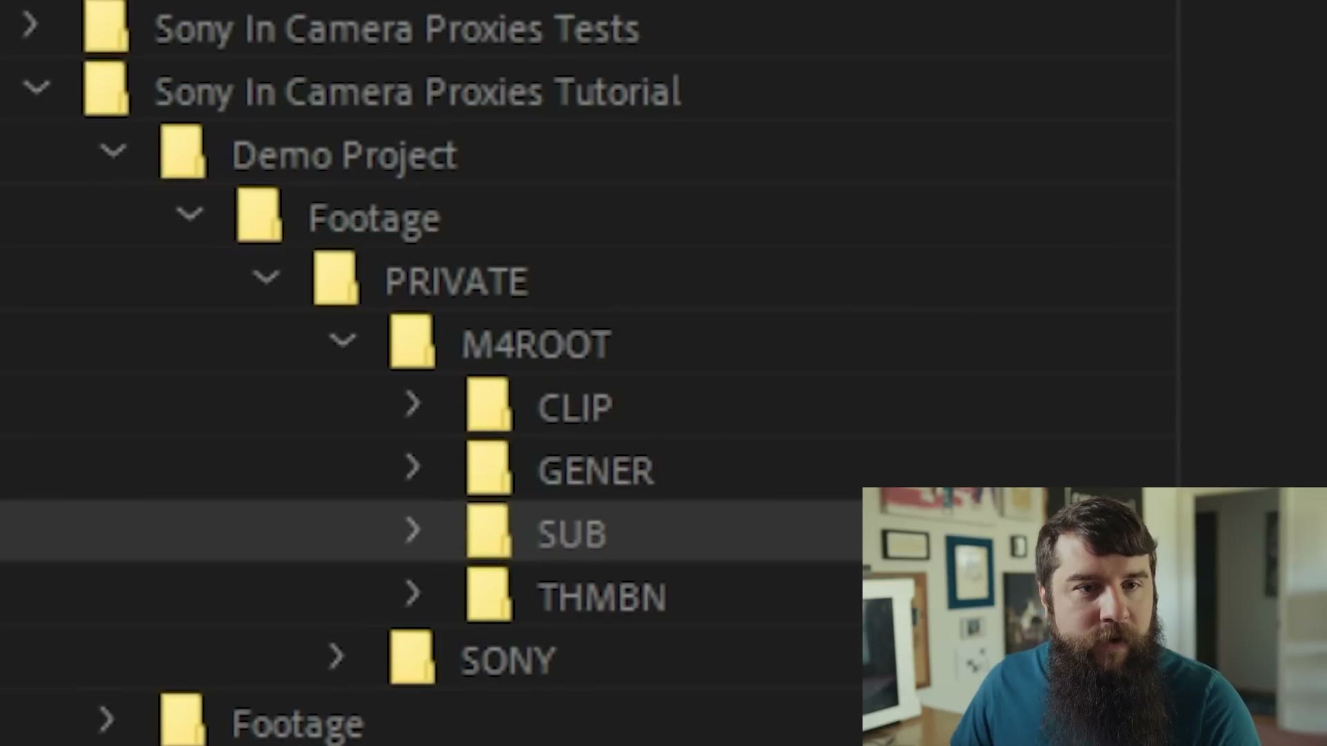 Folder tree showing PRIVATE, M4ROOT, CLIP, GENER, SUB and THMBN
