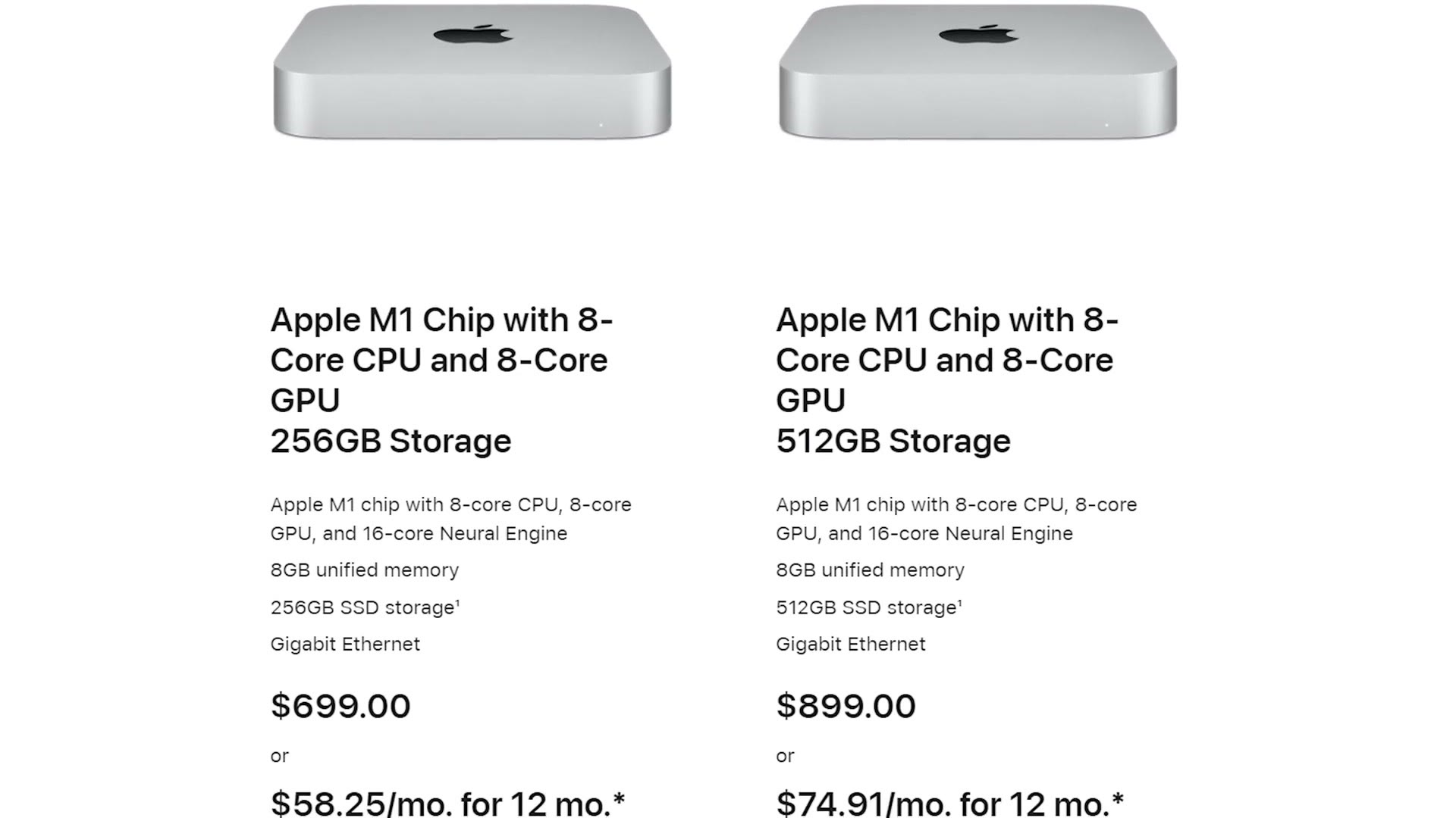 Mac mini pricing at 699 and 899 dollars