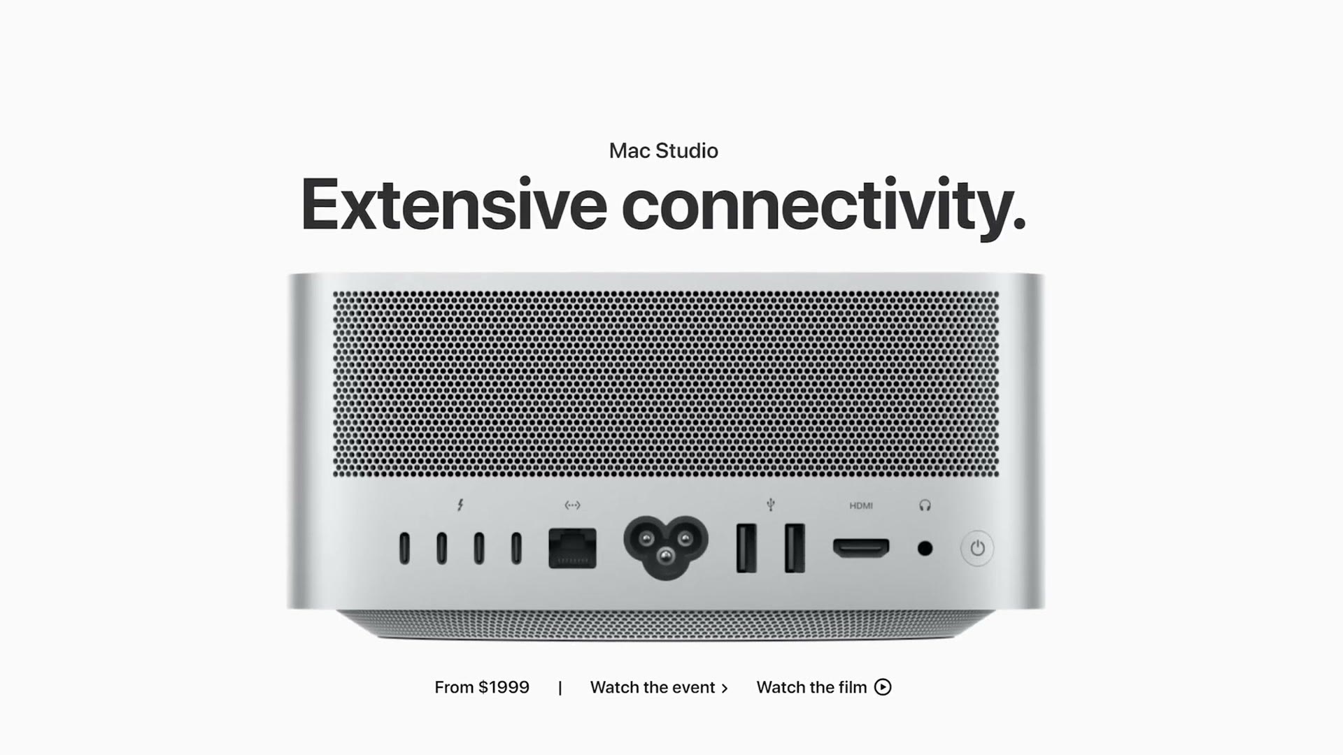 Apple page showing the Mac Studio port selection