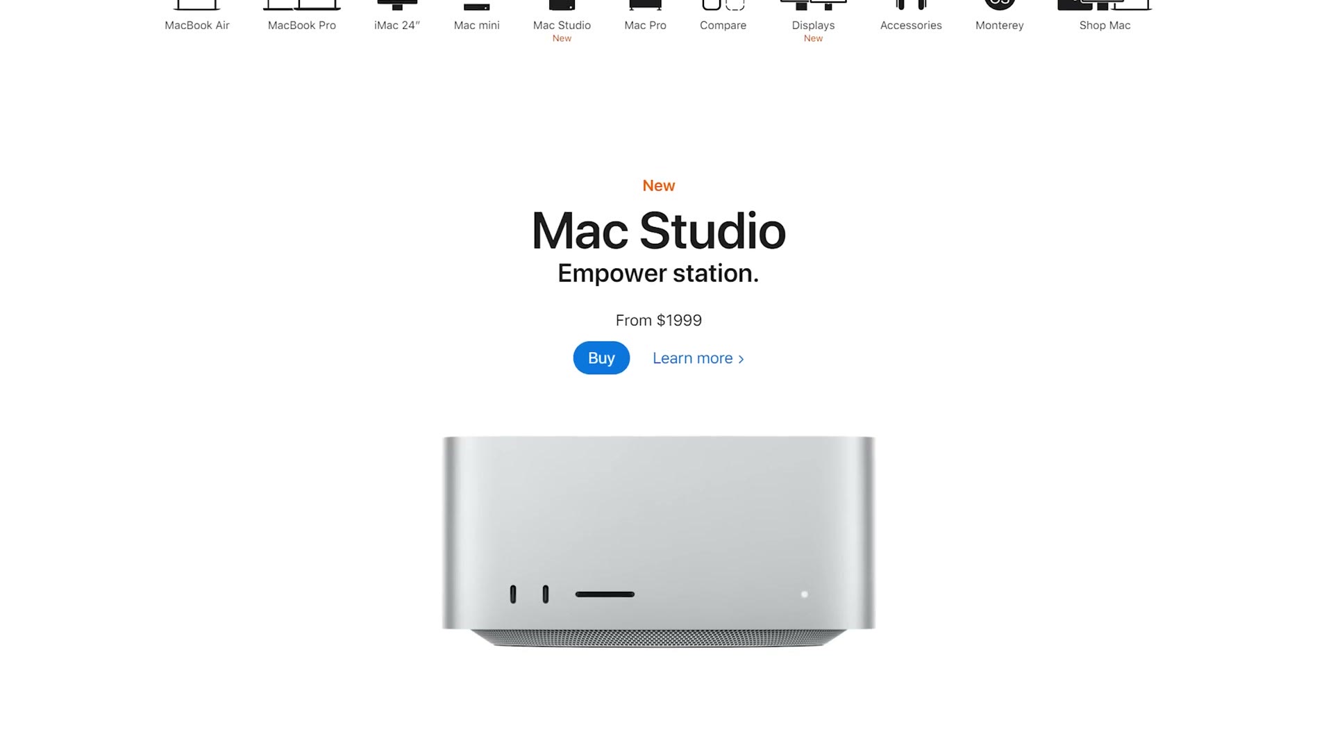 Apple Mac Studio product page starting at 1999 dollars