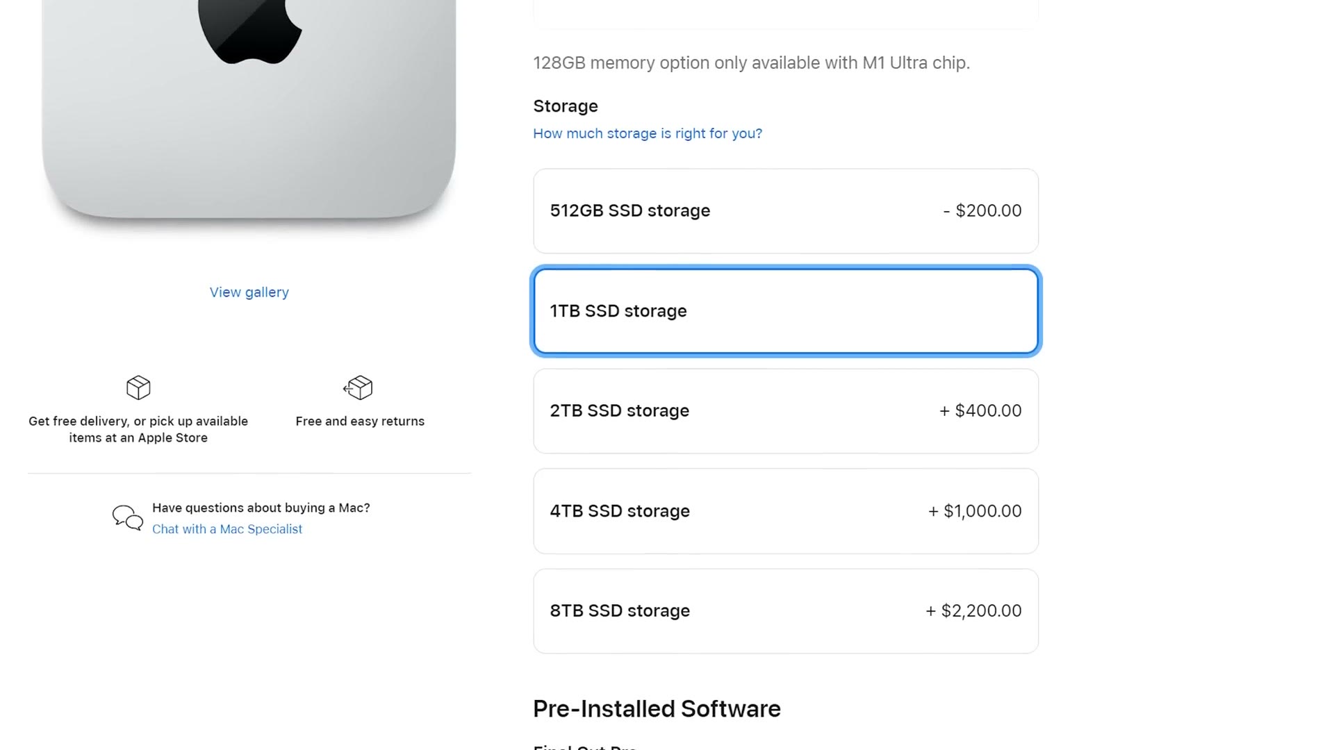 Mac Studio SSD storage upgrade options and prices