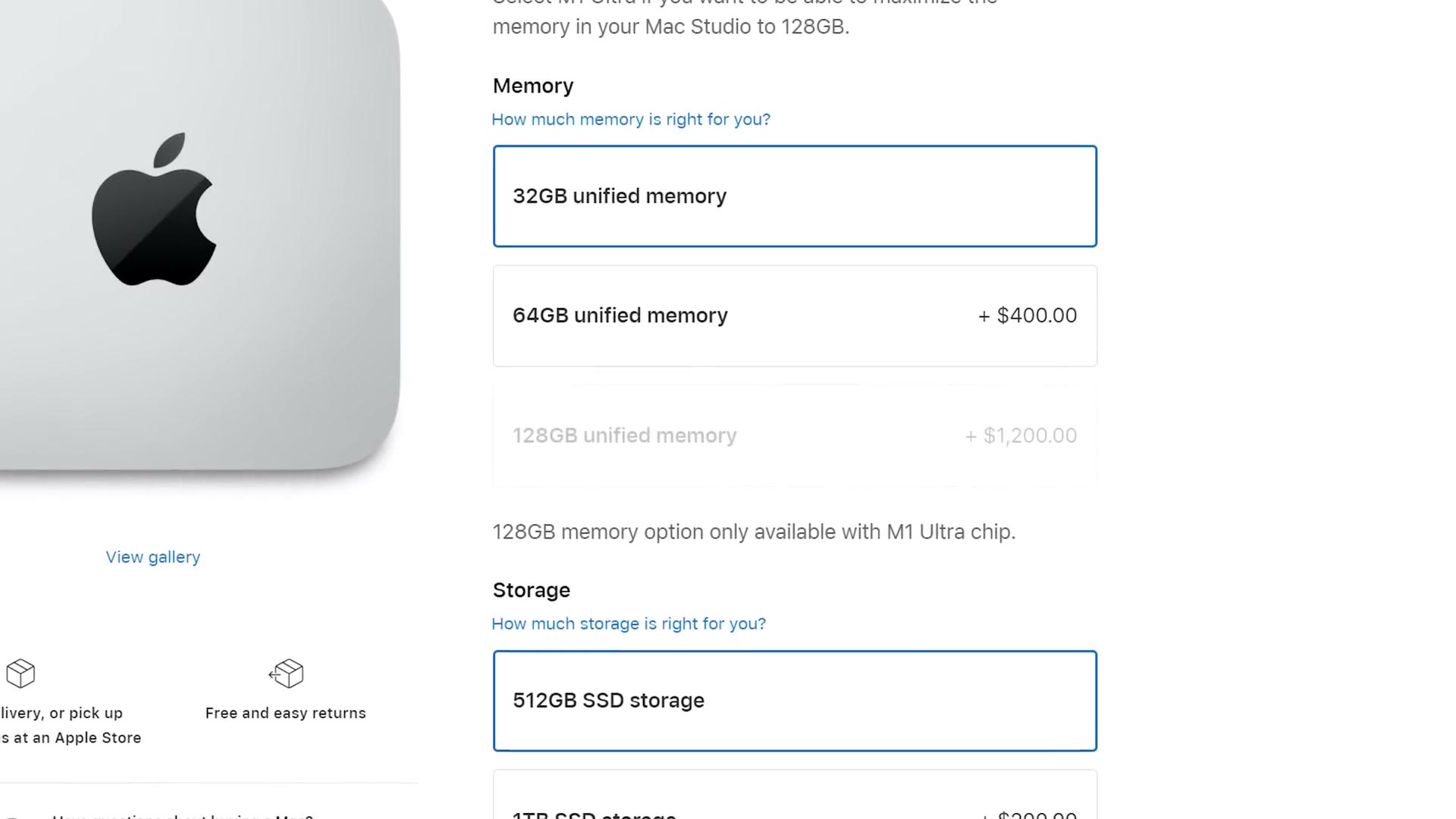Mac Studio unified memory options