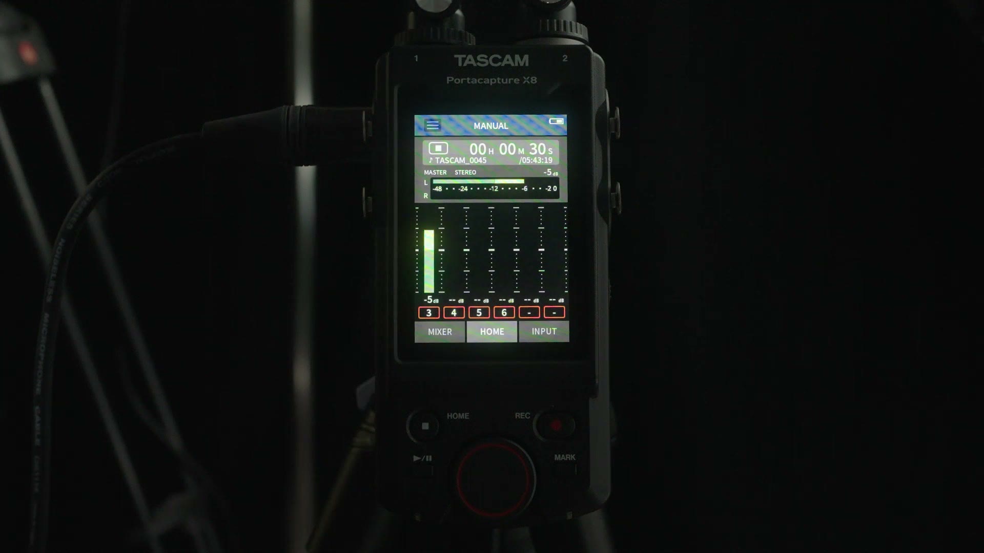 Manual recording screen with audio meters