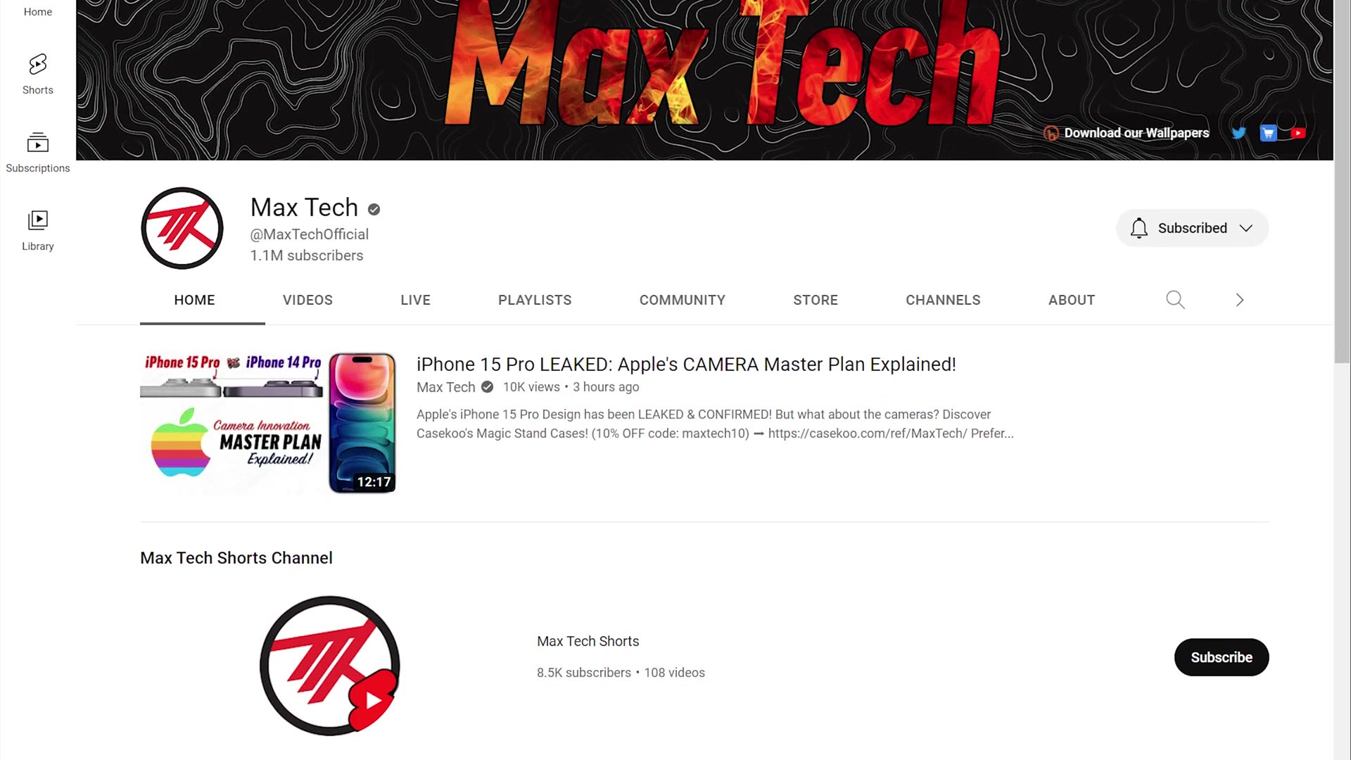 The Max Tech YouTube channel page