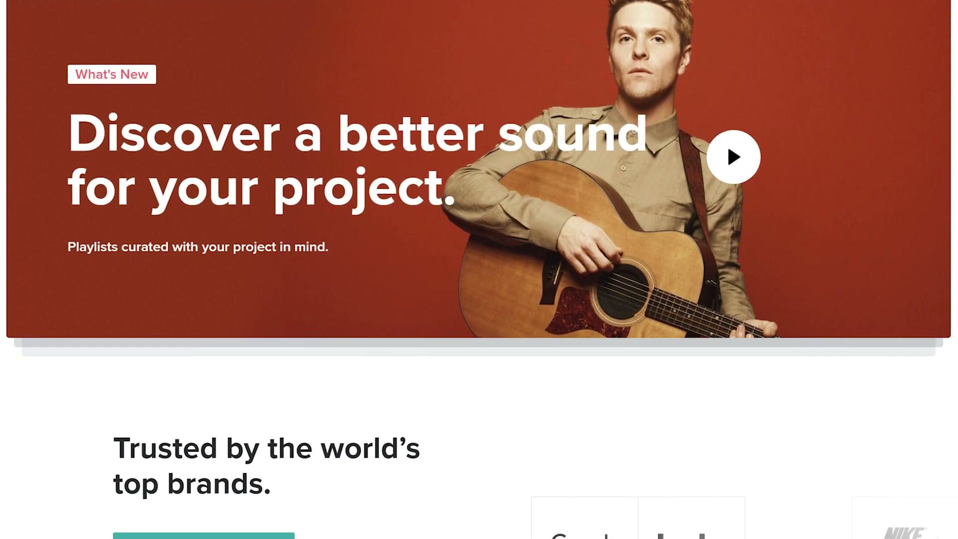 The Musicbed homepage reading Discover a better sound for your project