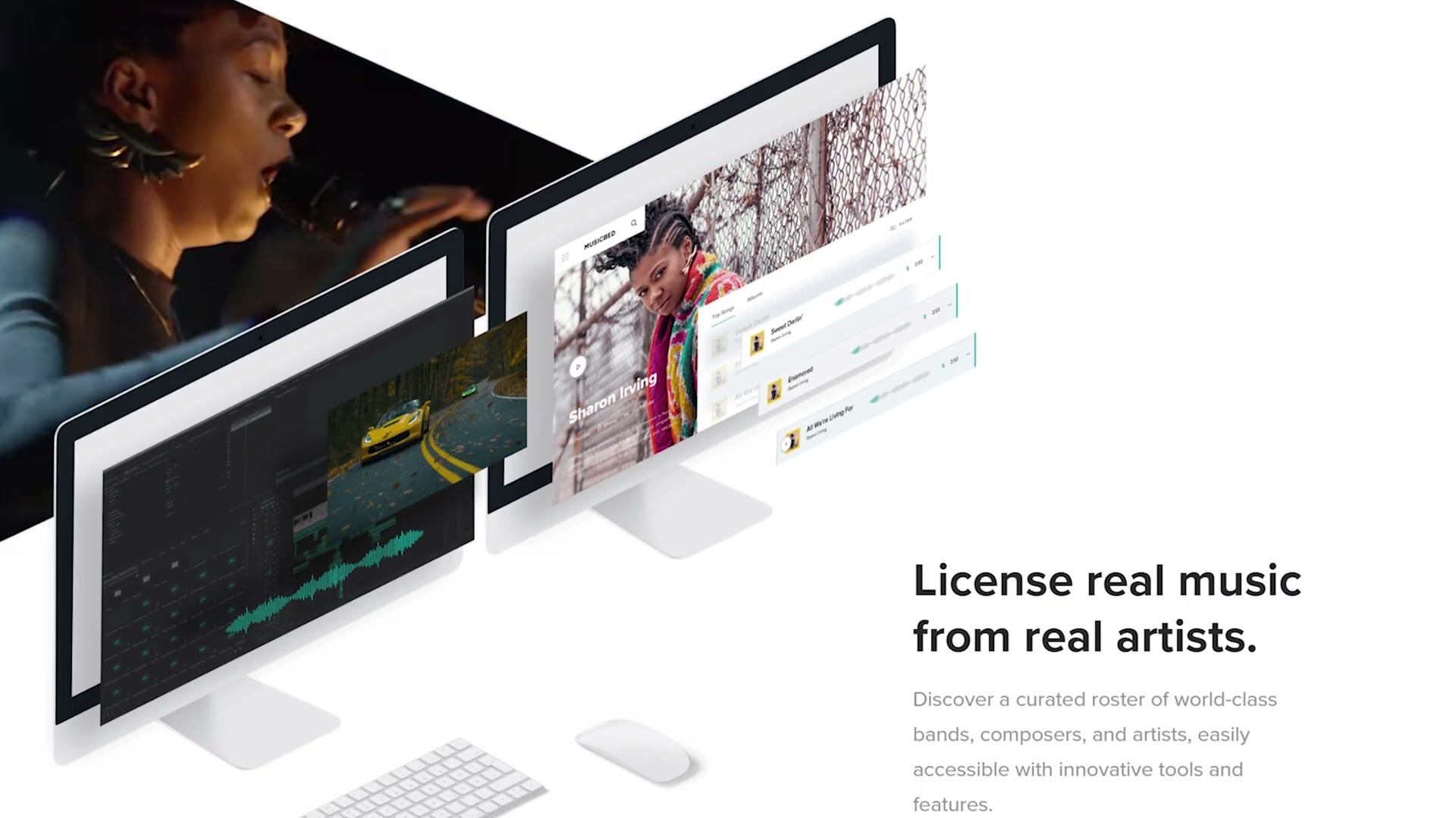 Musicbed homepage reading license real music from real artists