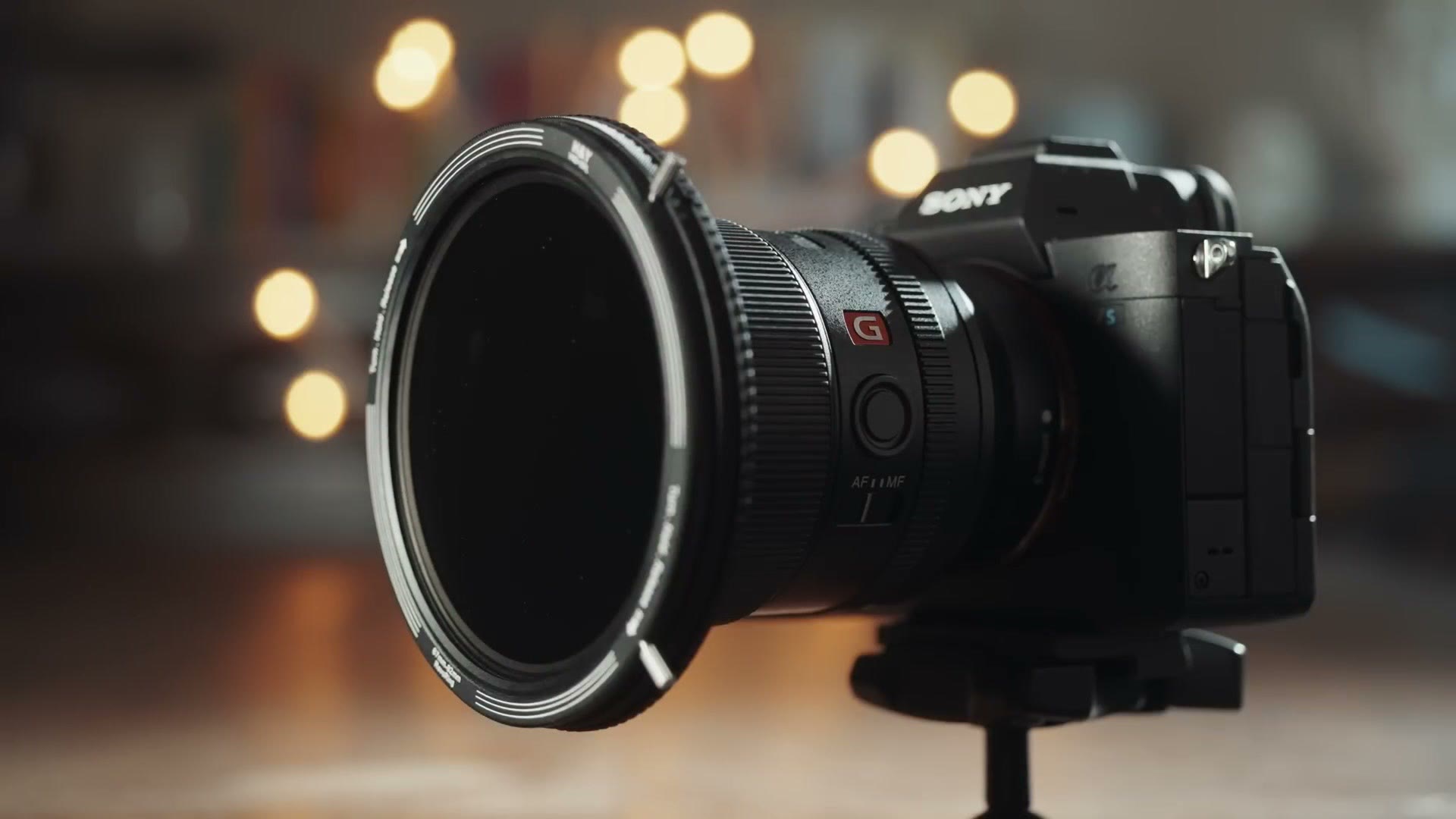 H and Y RevoRing mounted on a Sony lens with the variable ND dialled dark, markings visible around the ring