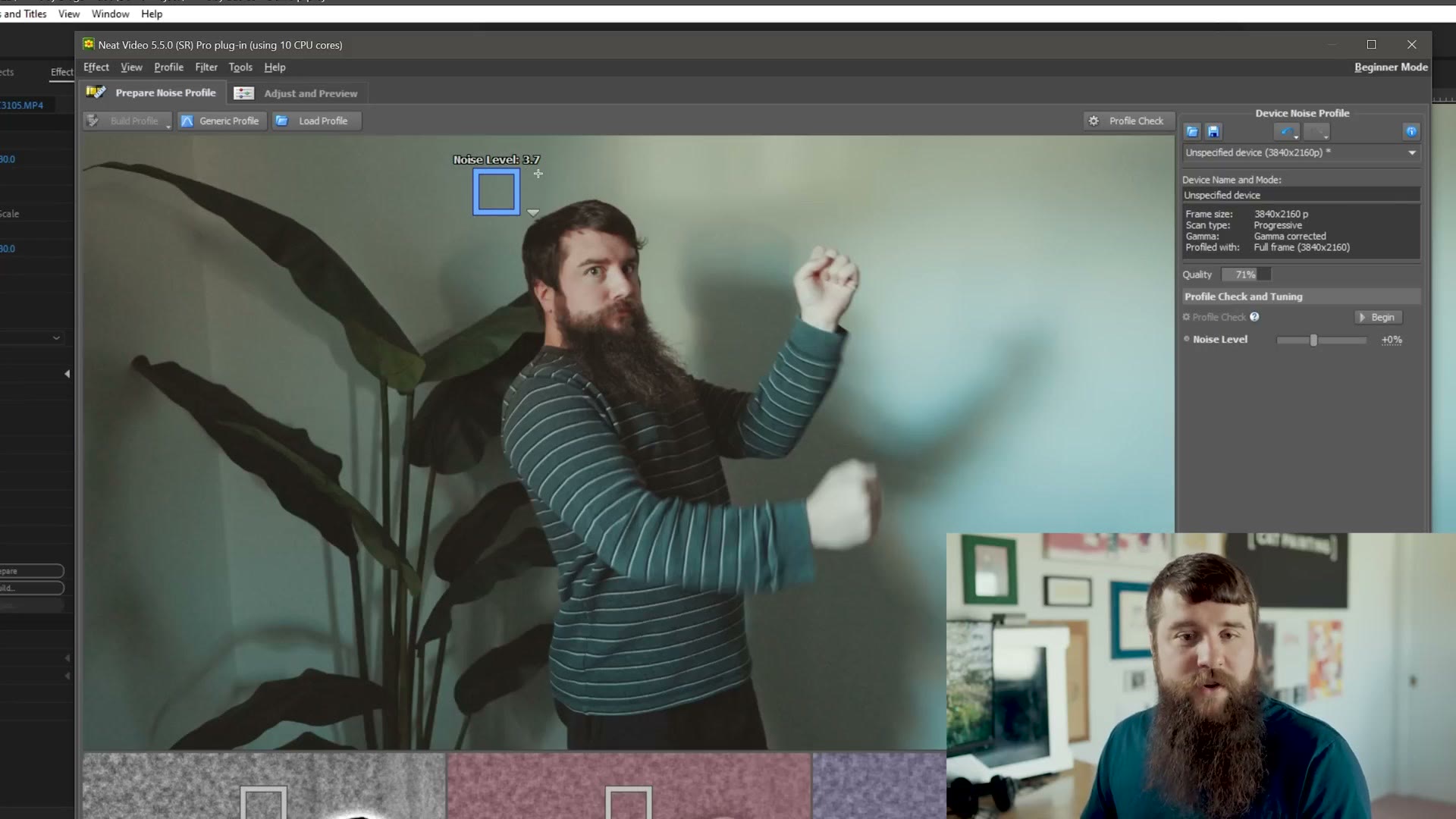 Neat Video Auto Profile with a noise sample square