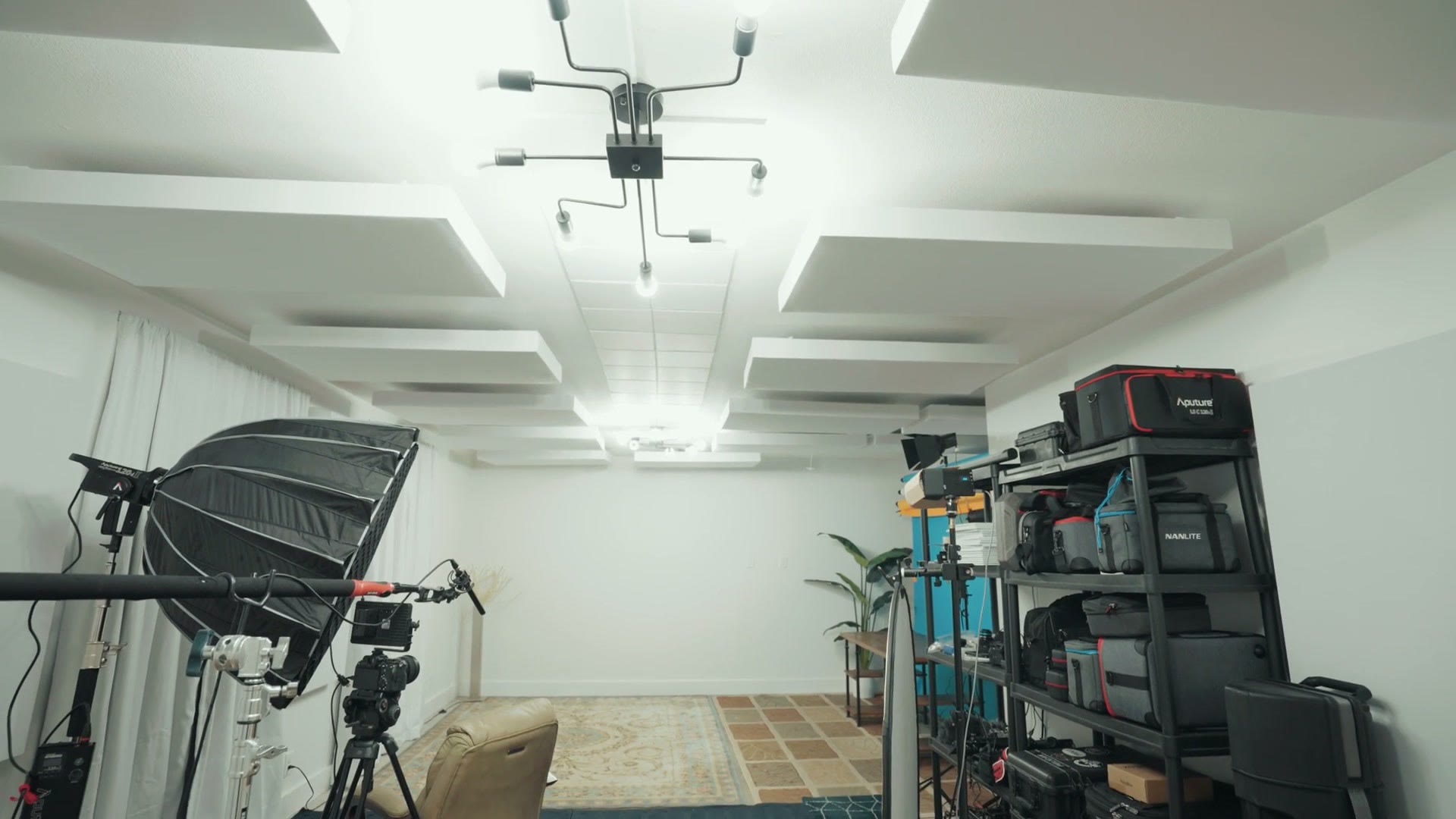 The new ceiling lights in the finished studio