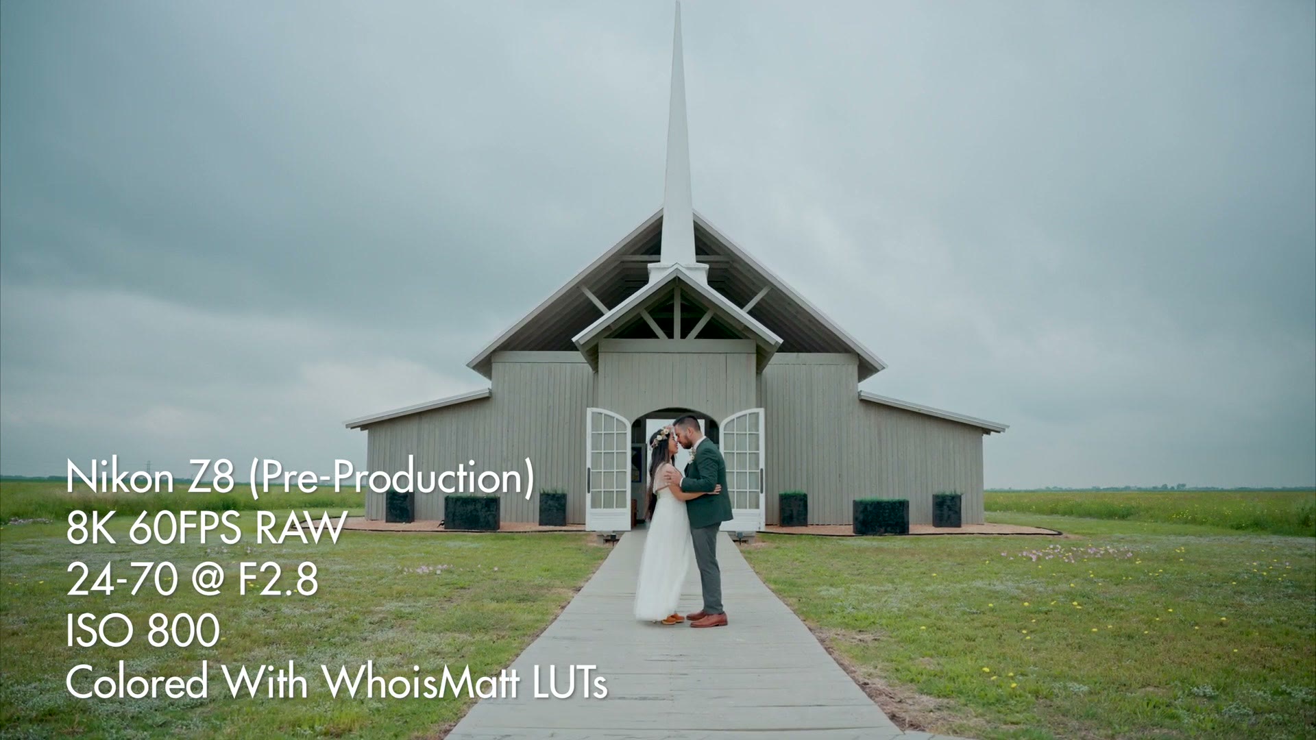 Wedding footage of a couple outside a chapel, shot on the Nikon Z8 in 8K 60fps raw