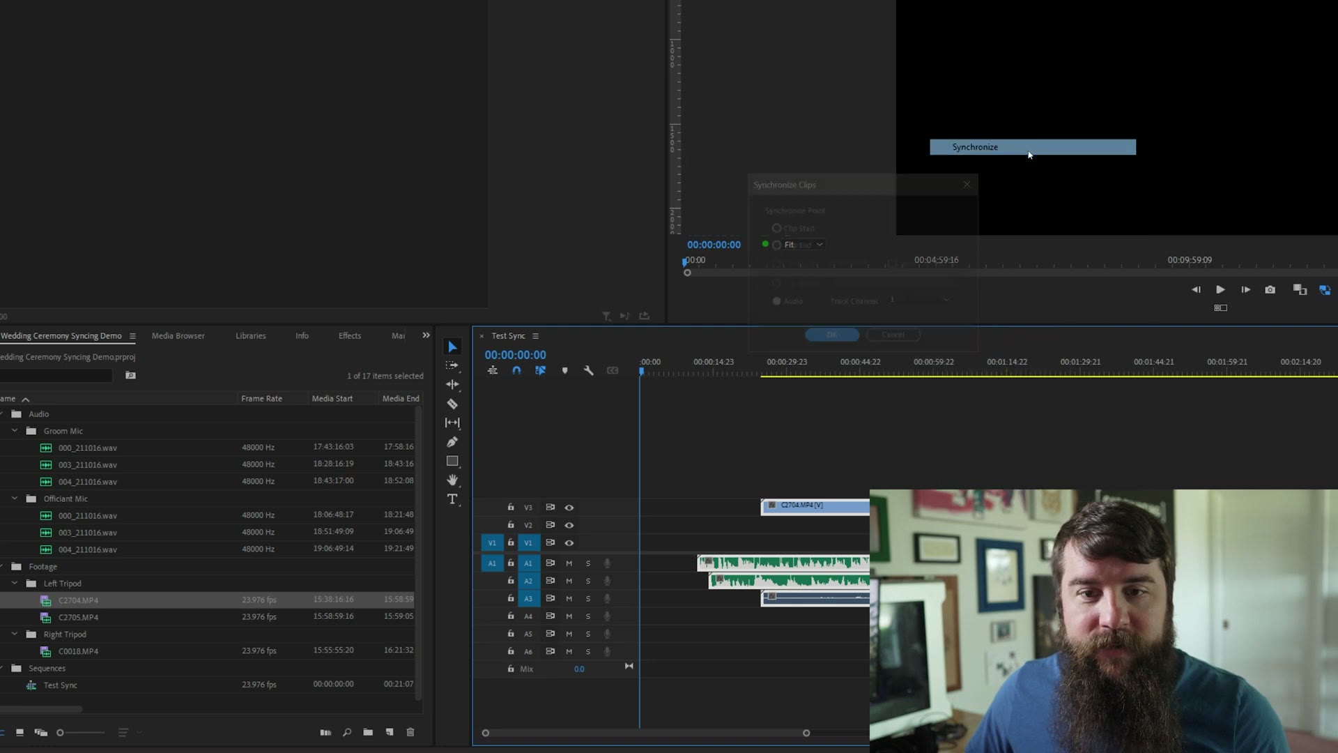 Right click synchronize option in the Premiere timeline