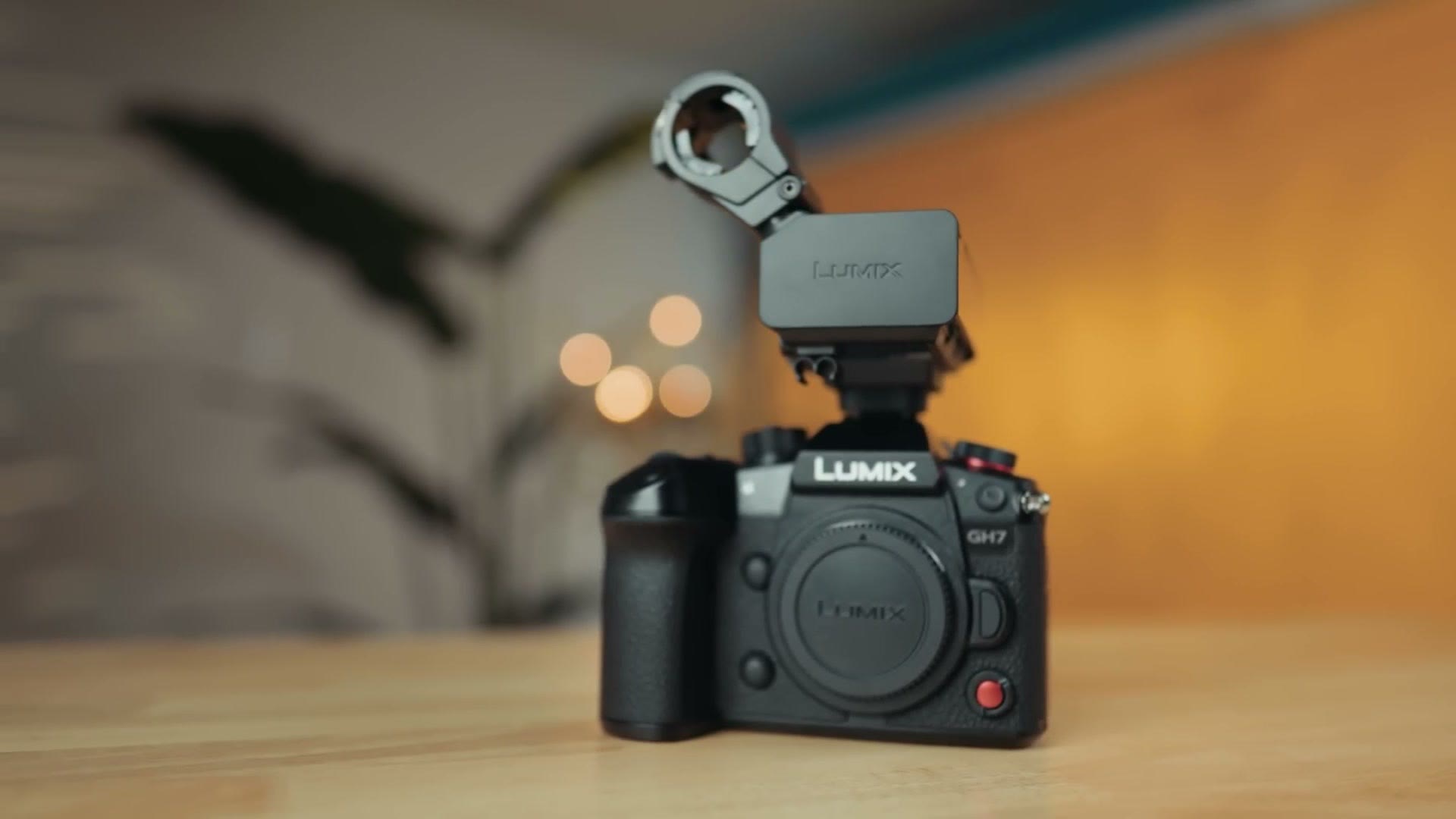 A Panasonic Lumix GH7 camera body with the XLR hot shoe adapter mounted on top