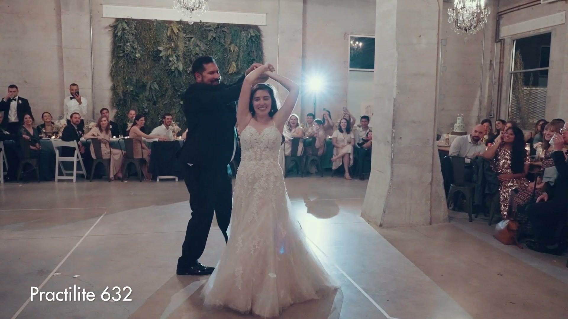 Wedding first dance lit by the Practilite 632 in a dark reception room