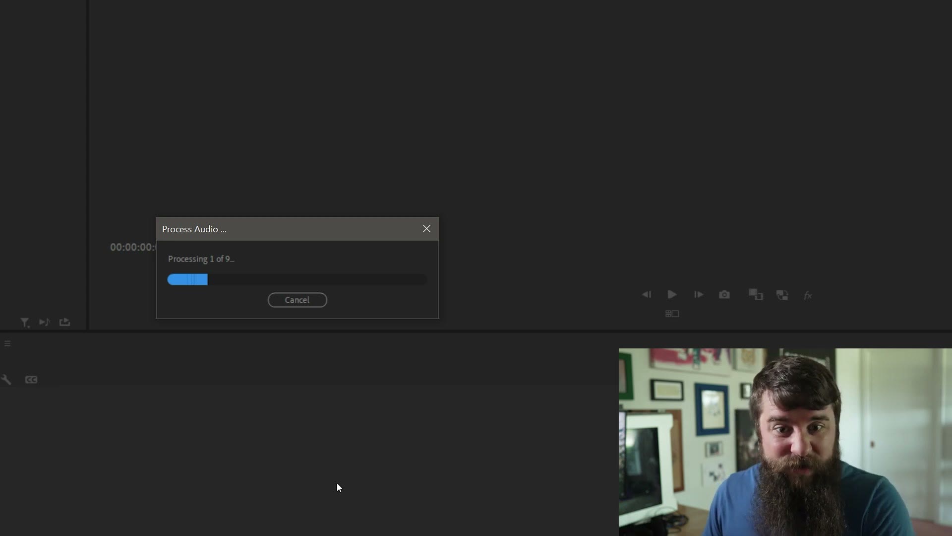 Premiere Pro analyzing audio progress bar