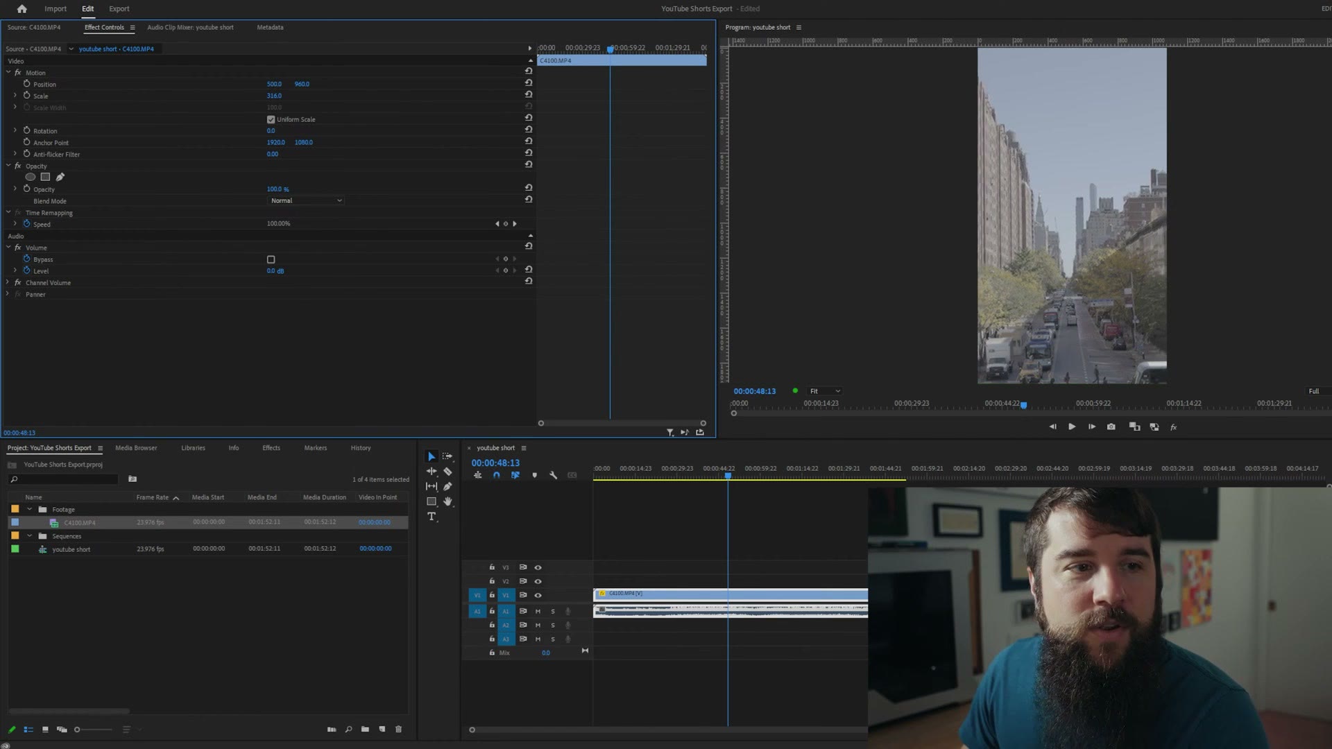 The Premiere Pro Effect Controls panel showing the Scale value