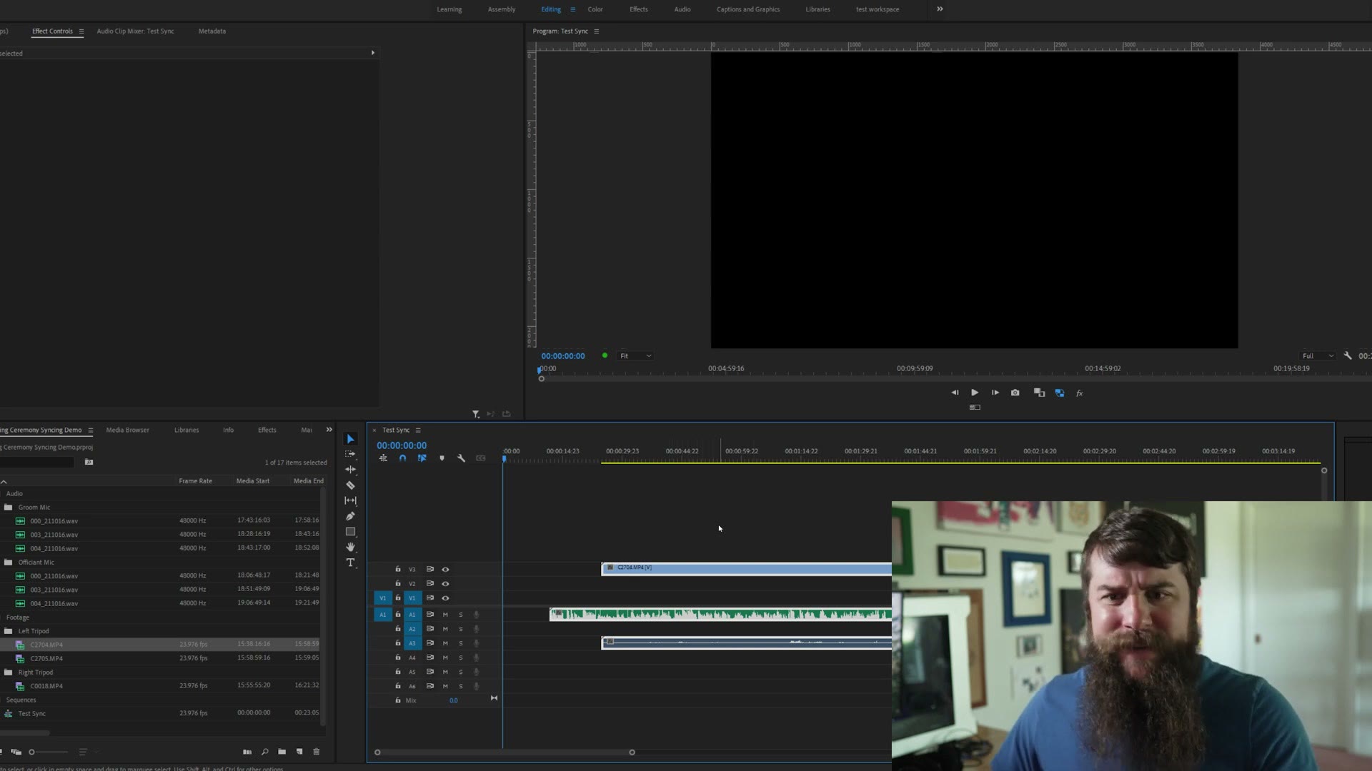 Premiere Pro processing an audio sync