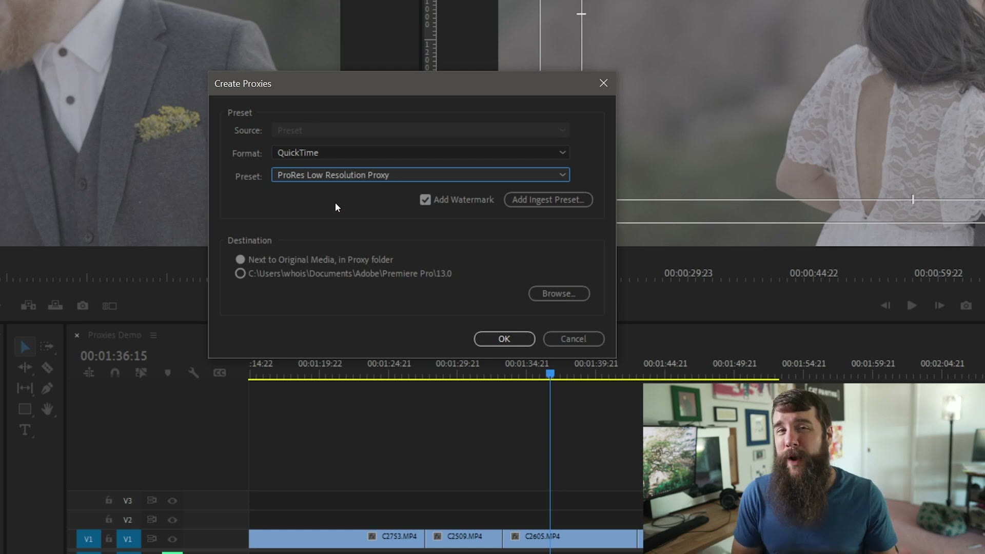 Create Proxies set to QuickTime format with the ProRes Low Resolution Proxy preset