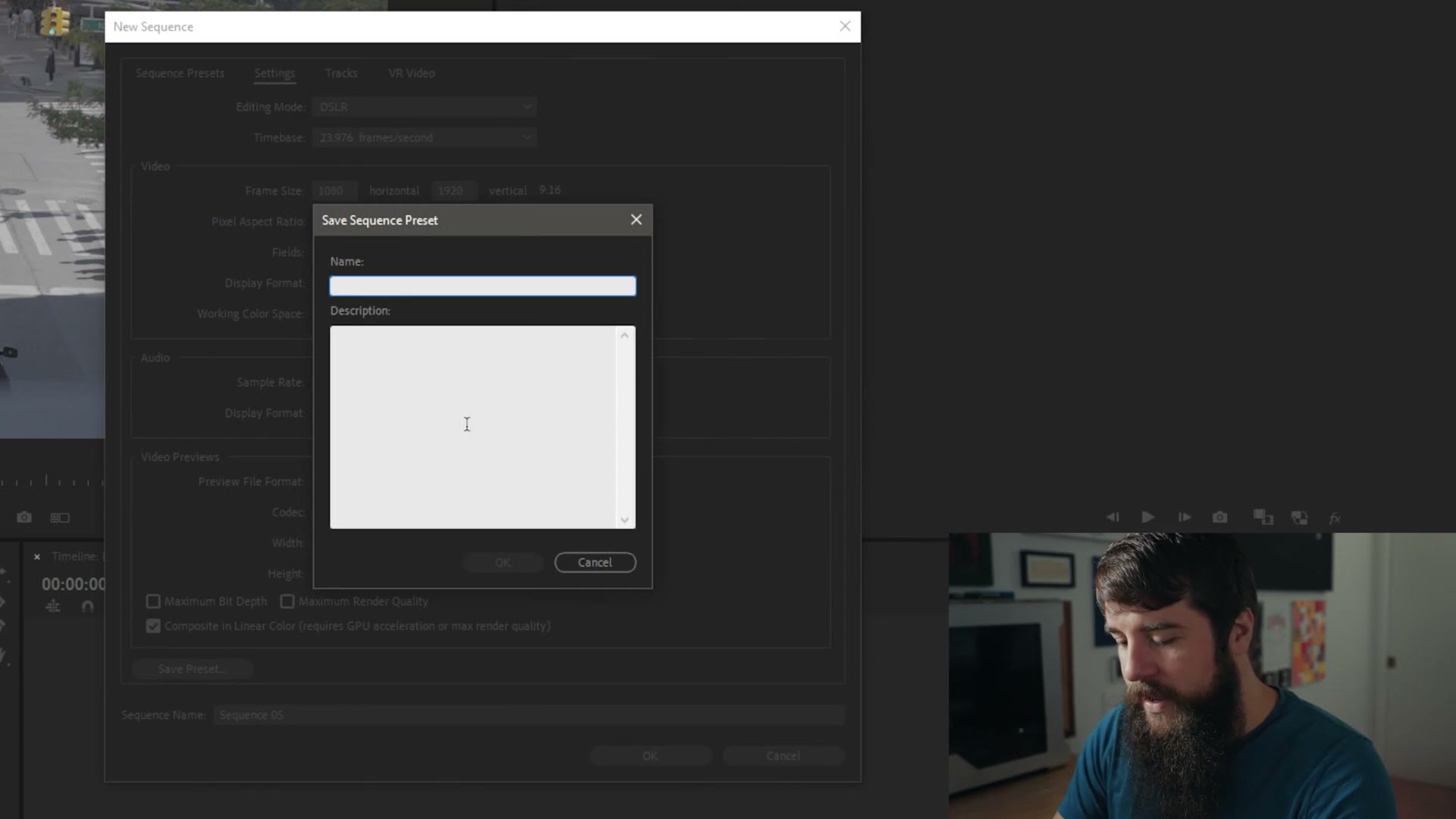 The Premiere Pro Save Sequence Preset naming dialog