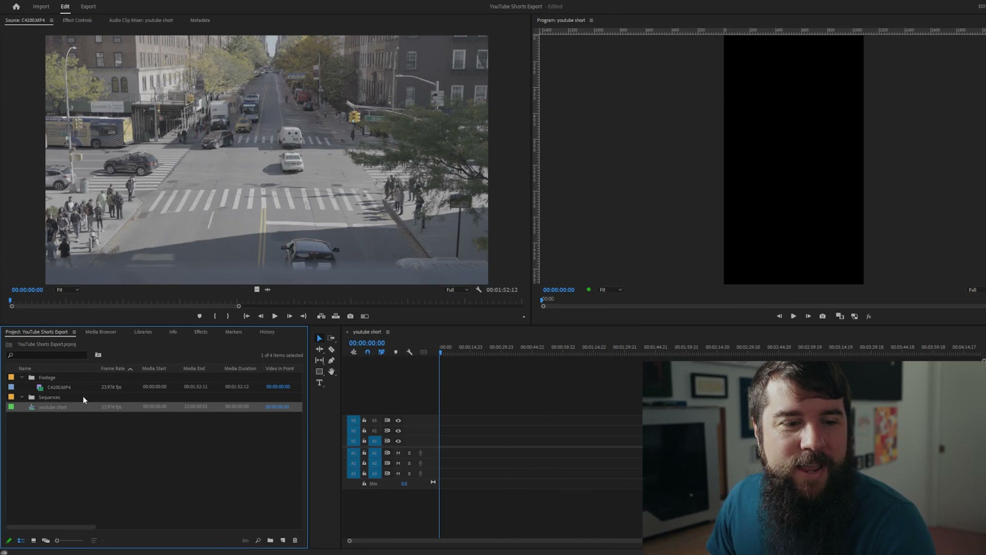 A horizontal clip squished into the middle of a vertical Premiere Pro sequence