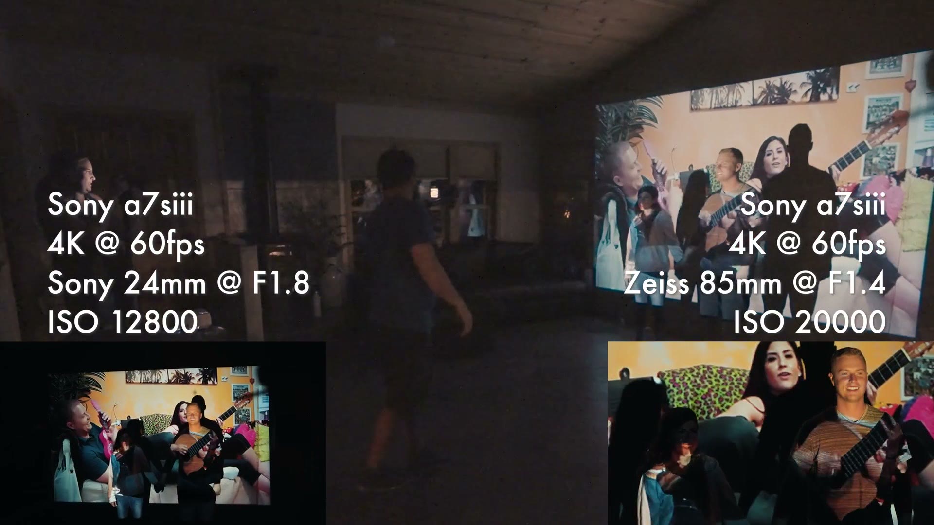 Projector setup in a room with the couple standing in front of the projected image