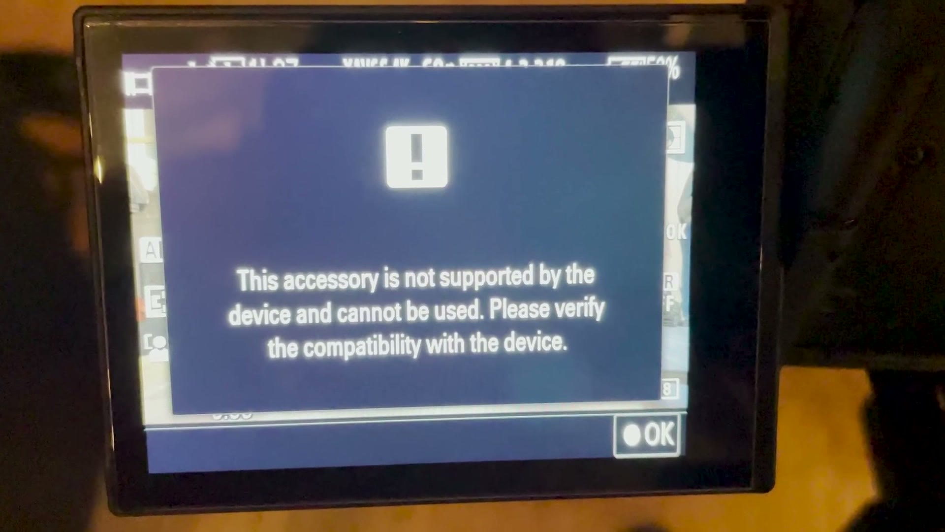 Sony a7S III rear screen showing the error This accessory is not supported by the device and cannot be used