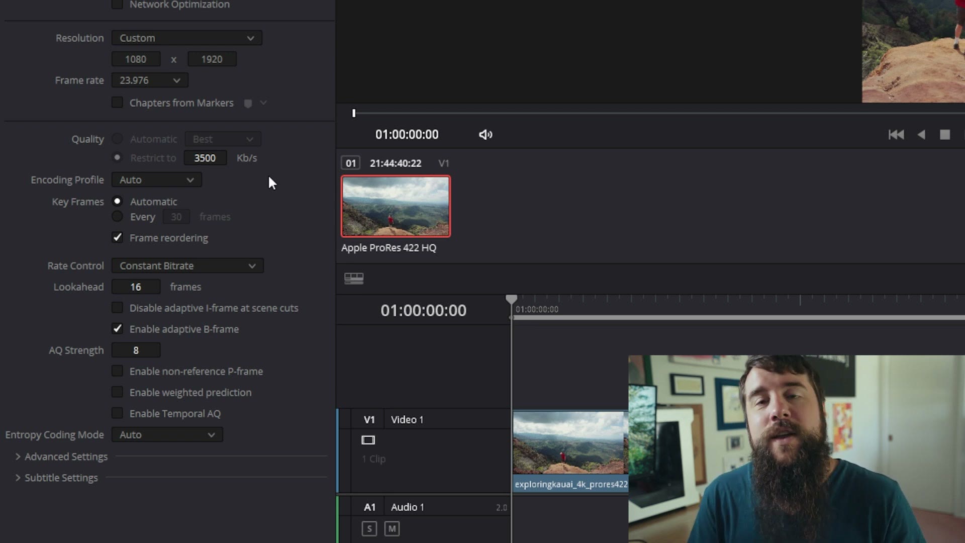 Rate Control set to Constant Bitrate in the DaVinci Resolve render settings