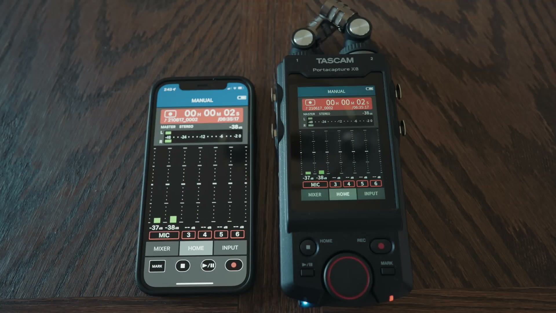 Phone app running next to the audio recorder
