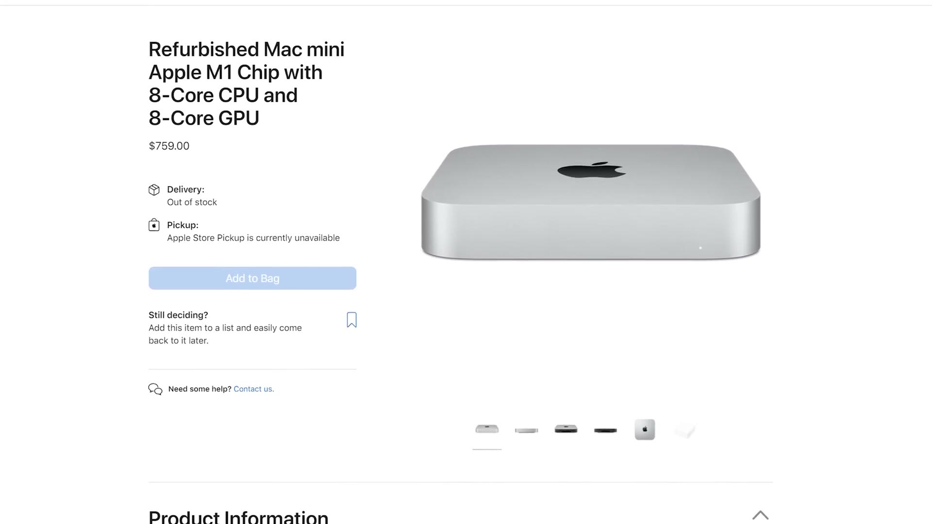 Refurbished M1 Mac mini listed at 759 dollars