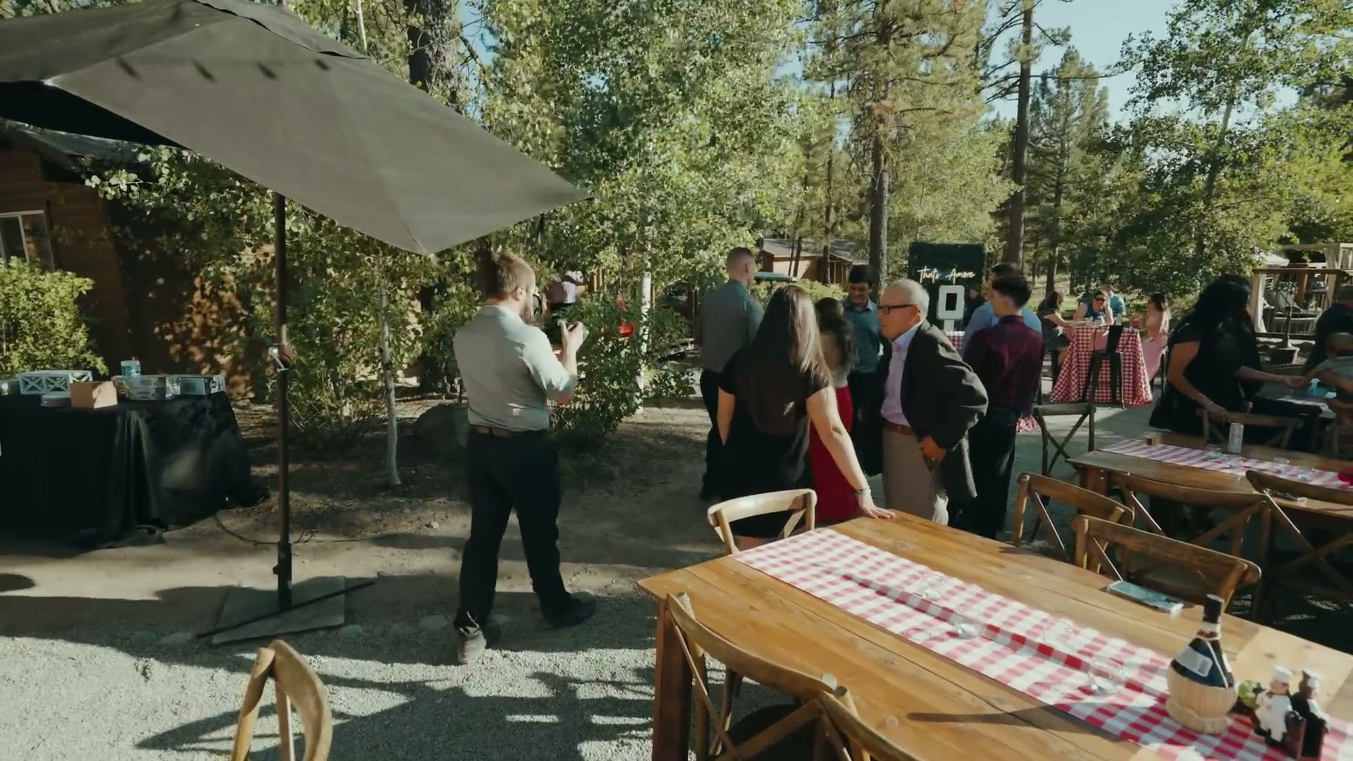 Rehearsal dinner guests filmed at 50mm f/1.2 and 135mm