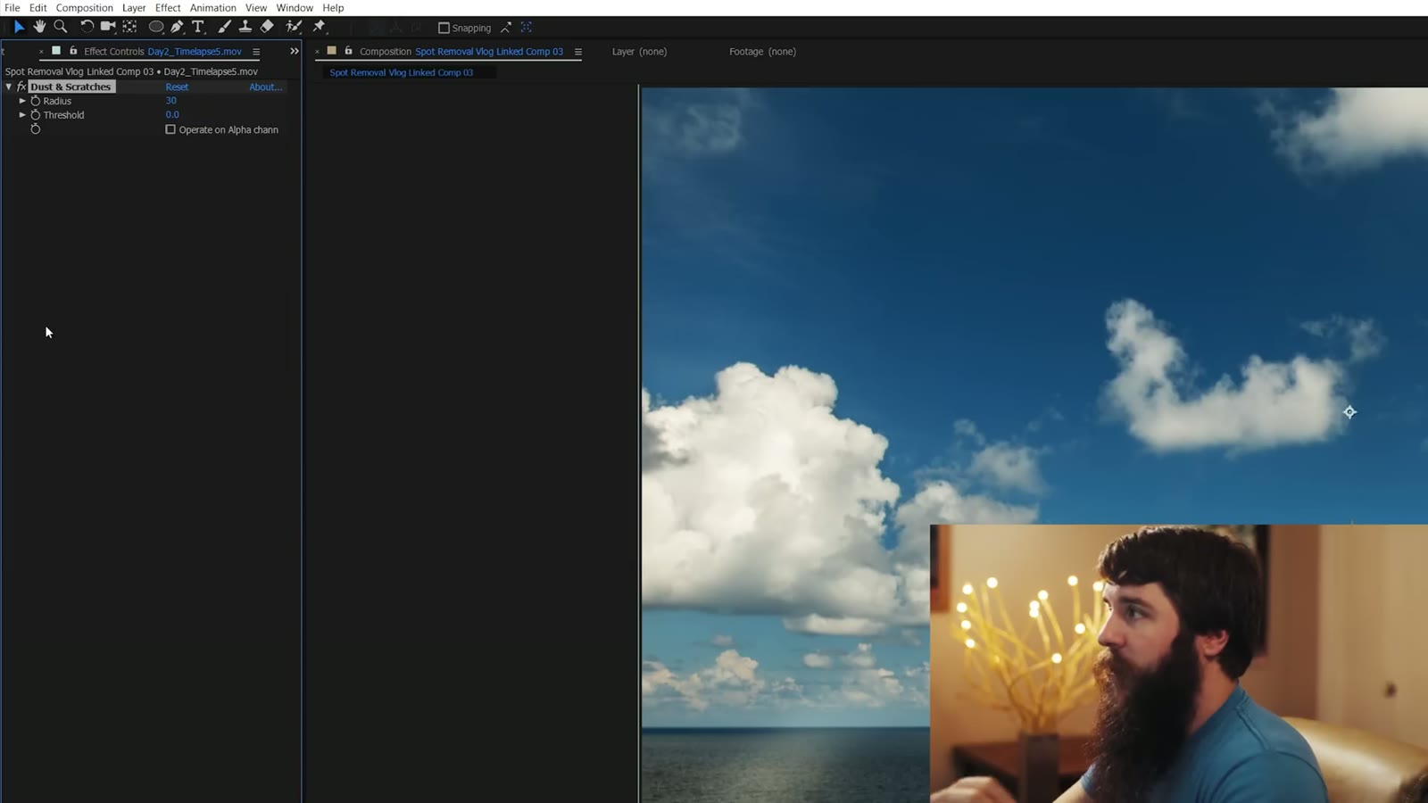 Dust & Scratches applied in After Effects with Radius at 30 and the sky clean