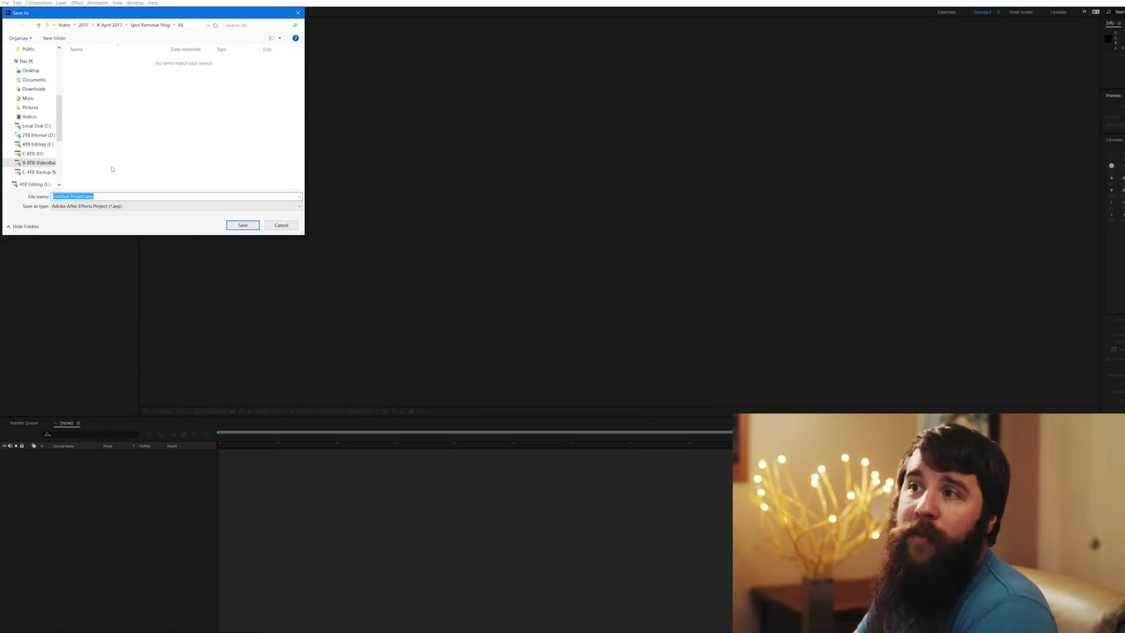 The After Effects Save As dialog opening after using Replace With After Effects Composition