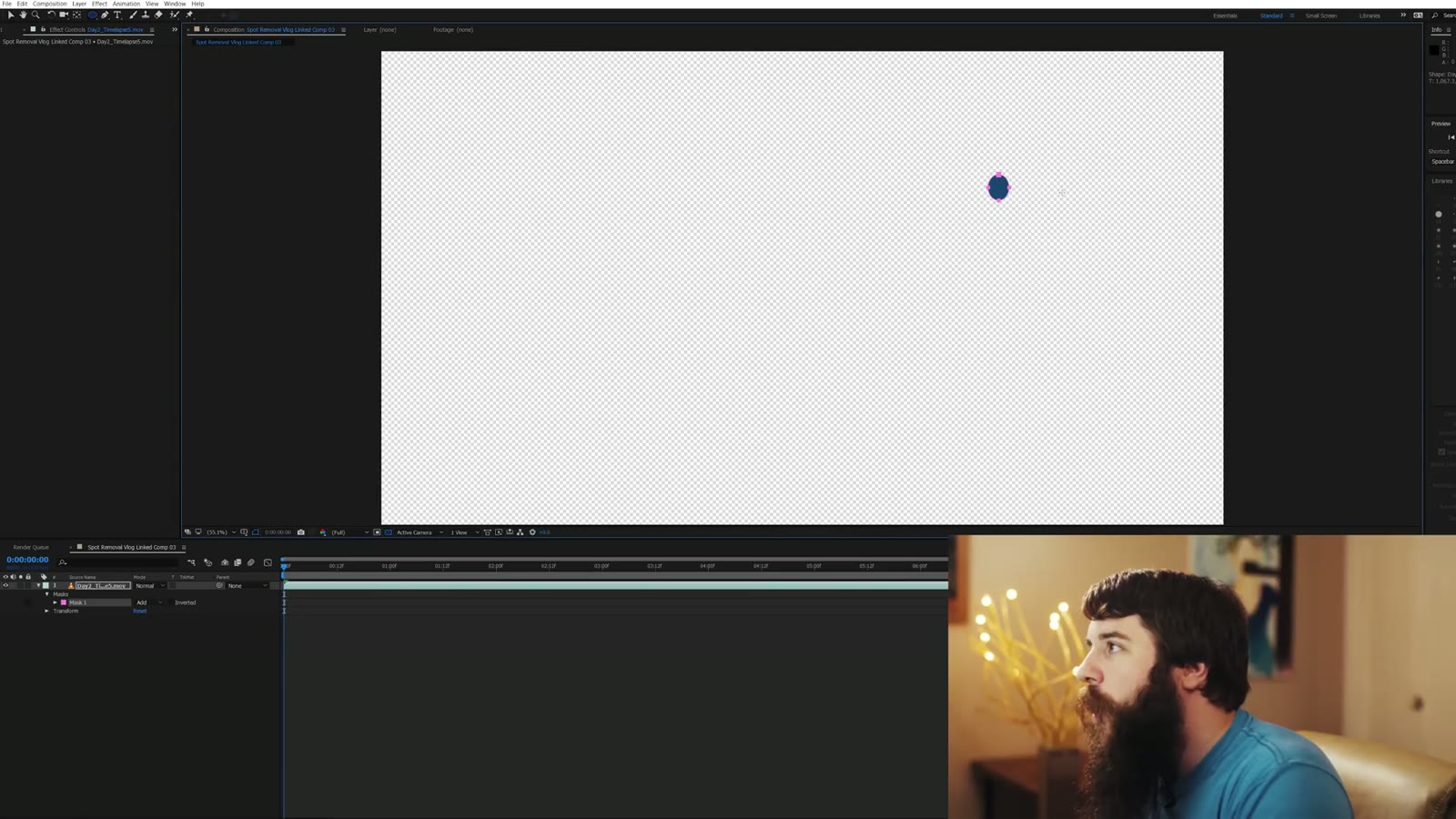 An After Effects composition showing everything transparent except the small masked circles, over a checkerboard background